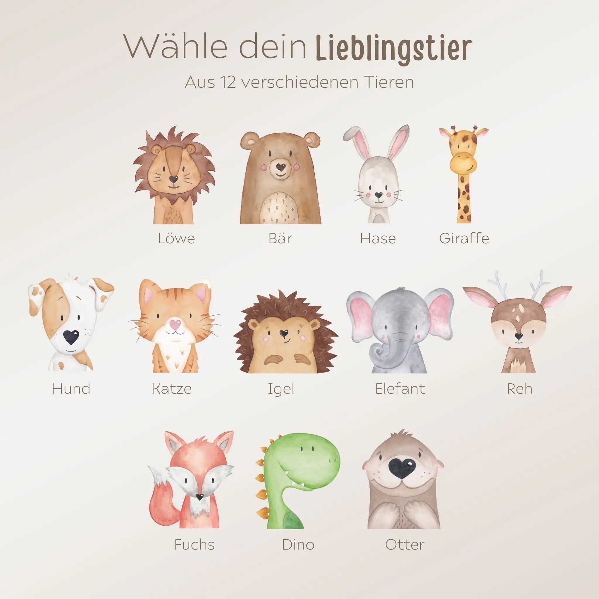 Kapuzenhandtuch Baumwolle "Tier" (gerade Schrift) personalisiert - wunderwunsch