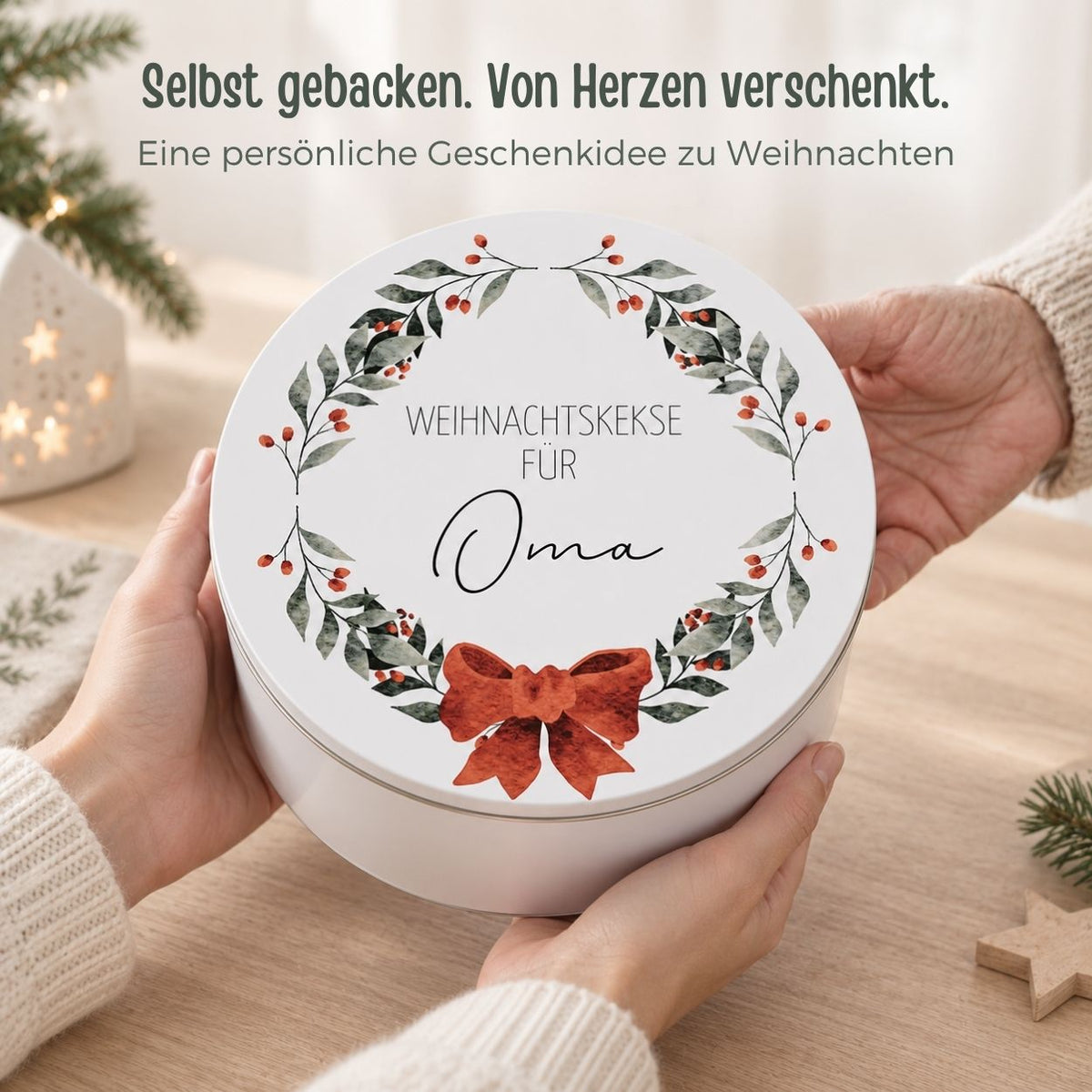 Keksdose rund personalisiert - Zweige - wunderwunsch