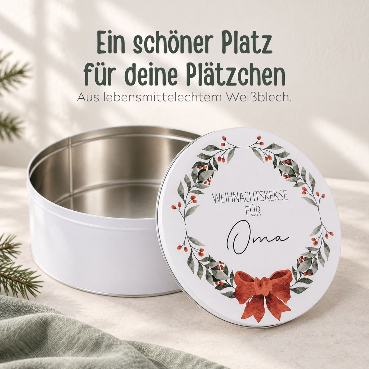 Keksdose rund personalisiert - Zweige - wunderwunsch