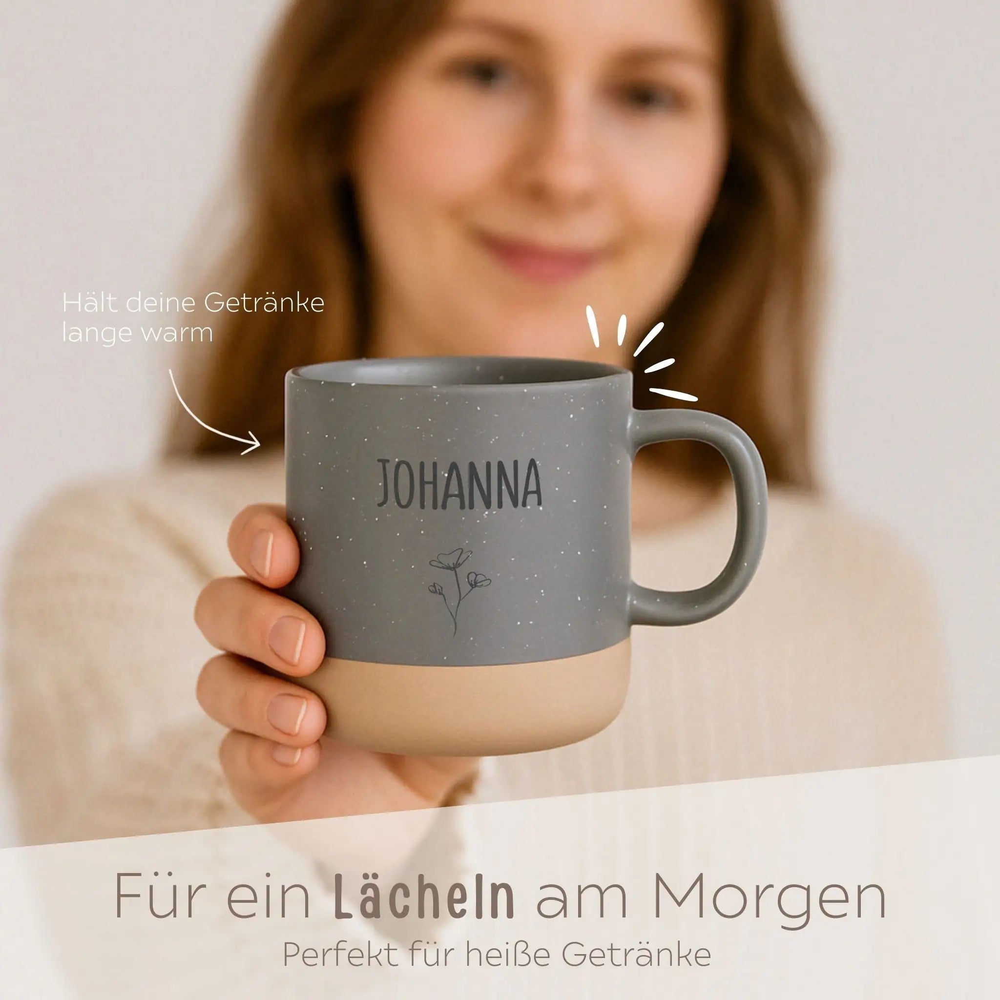 Keramikbecher Steingut - Name und Blume - wunderwunsch
