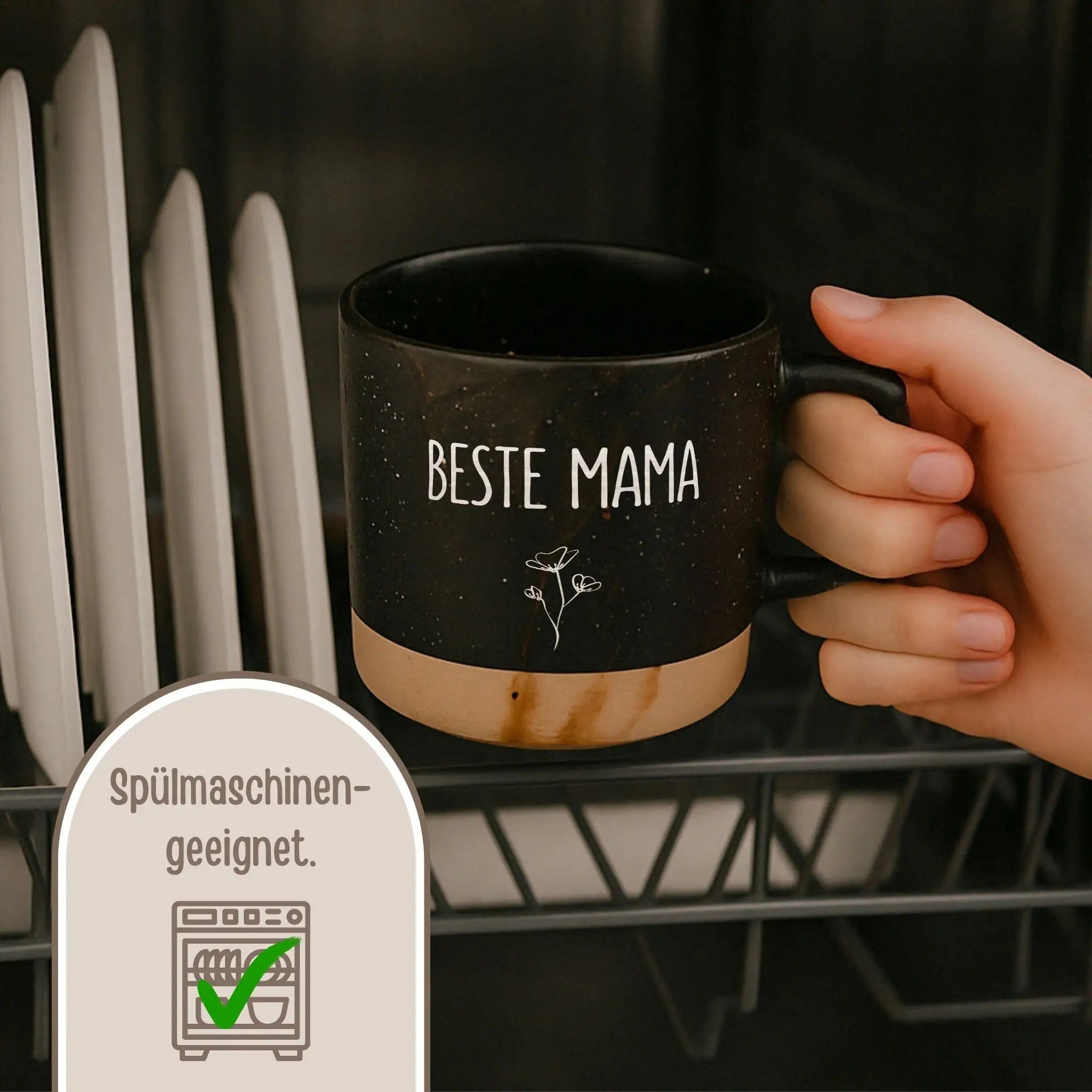 Keramikbecher Steingut - Name und Blume - wunderwunsch
