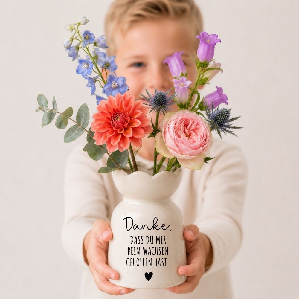 Keramikvase Blumenform - Danke, dass du beim wachsen geholfen hast - wunderwunsch
