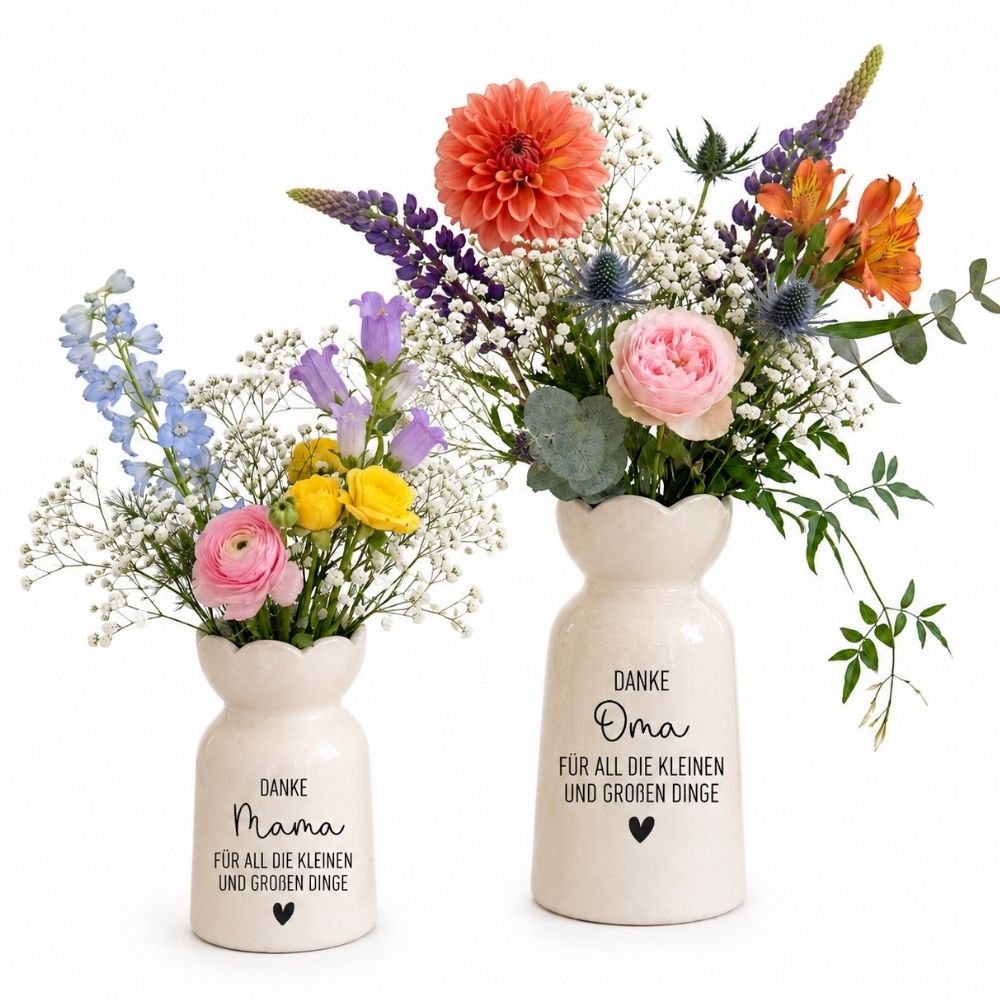 Keramikvase Blumenform - Danke für all die großen und kleinen Dinge - wunderwunsch