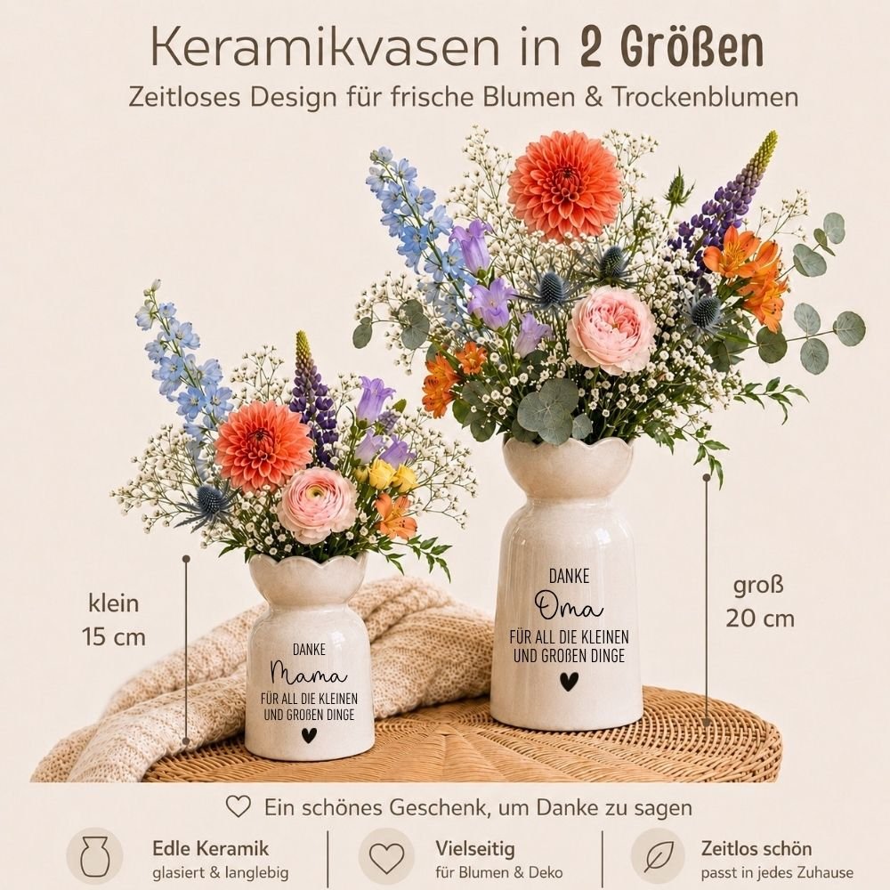 Keramikvase Blumenform - Danke für all die großen und kleinen Dinge - wunderwunsch