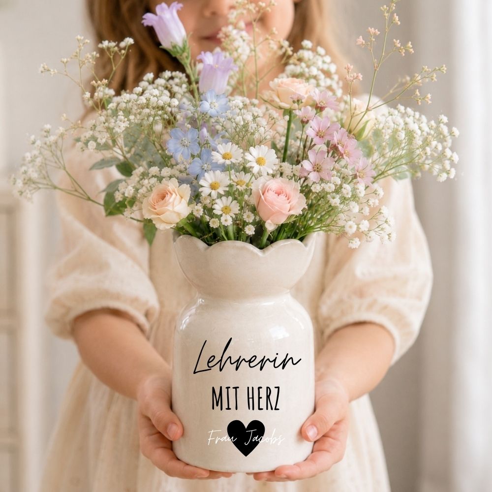 Keramikvase Blumenform - Erzieherin/Lehrerin mit Herz - wunderwunsch