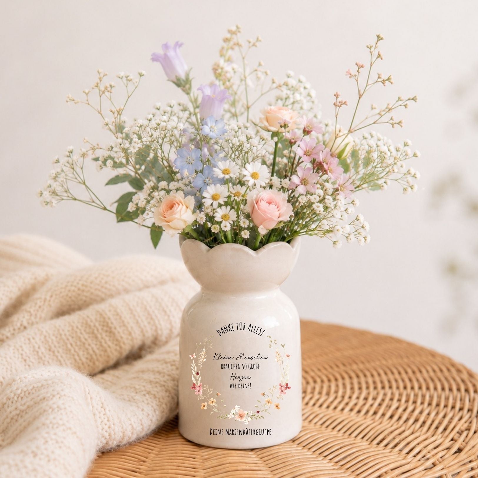 Keramikvase Blumenform - Kleine Menschen brauchen so große Herzen wie deins - wunderwunsch