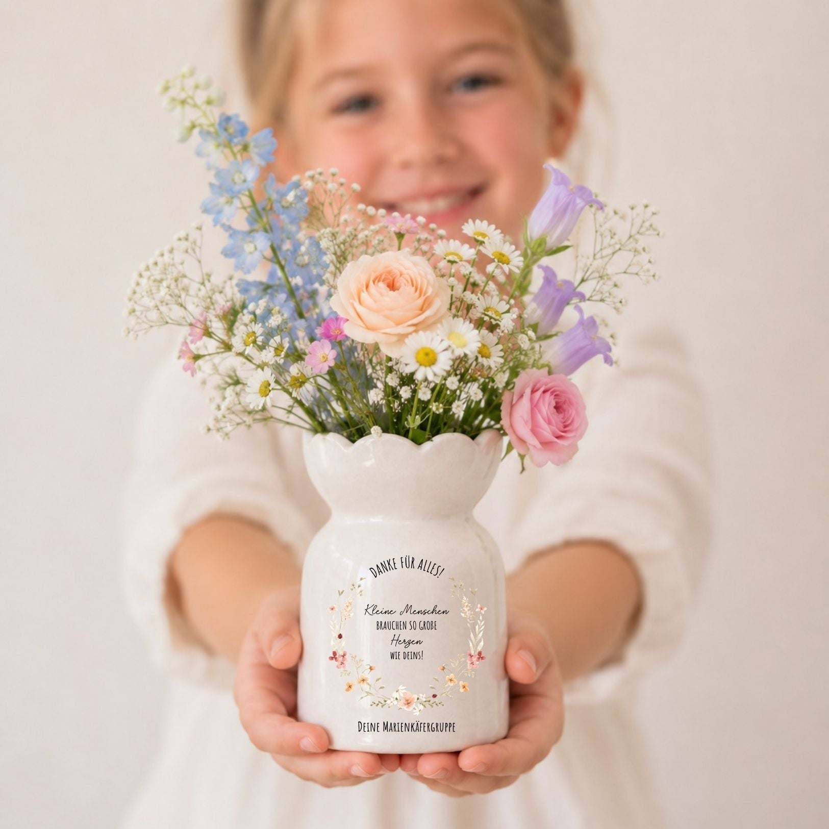 Keramikvase Blumenform - Kleine Menschen brauchen so große Herzen wie deins - wunderwunsch