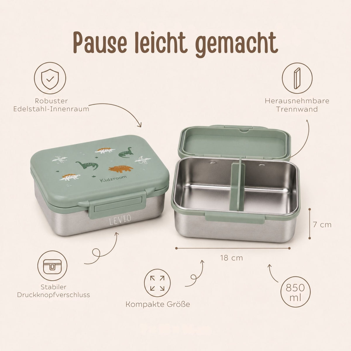 KIDZROOM Edelstahl Lunchbox personalisierbar - wunderwunsch