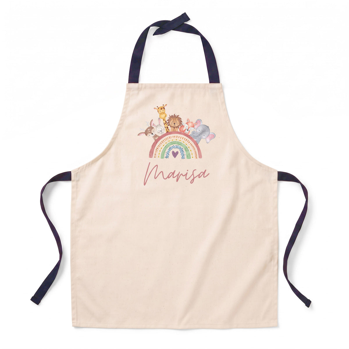 Kinder Schürze Pastell "Regenbogen Tiere" personalisiert
