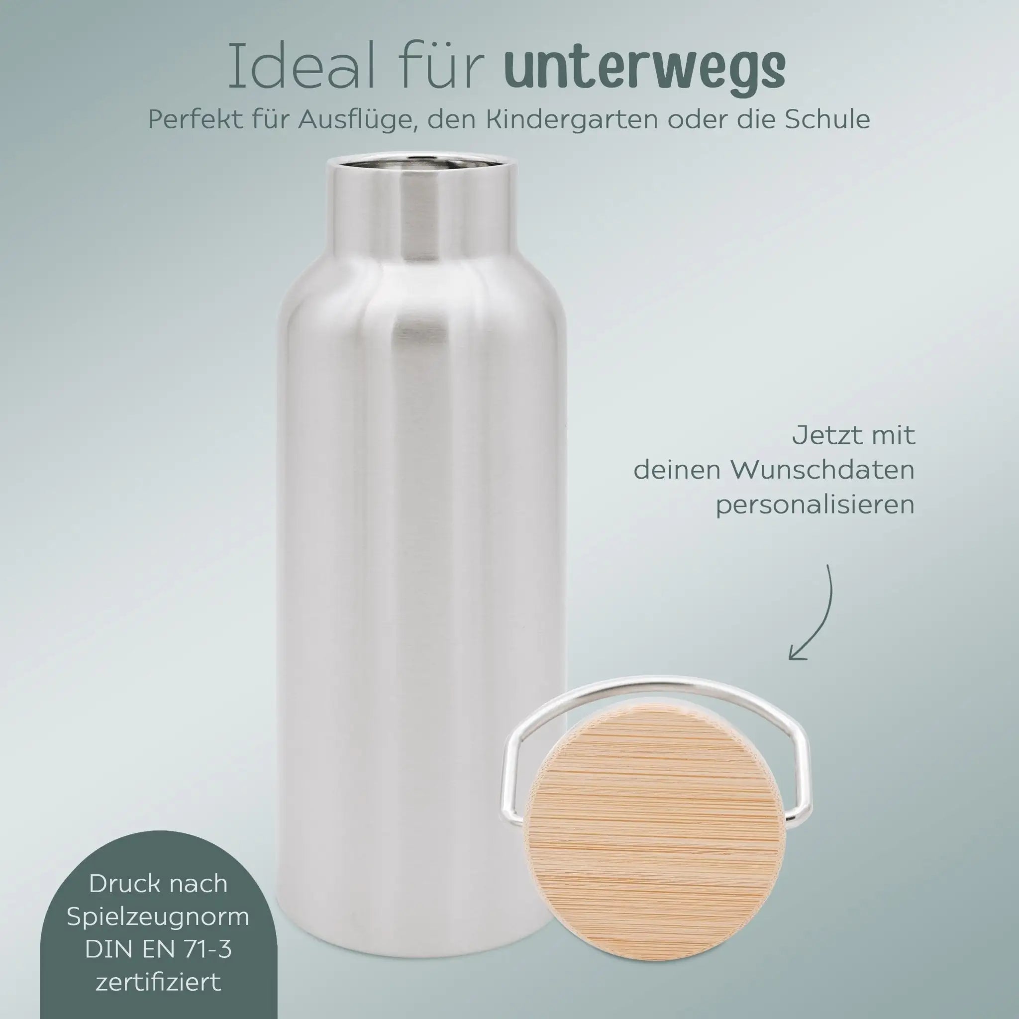 Kinder Trinkflasche Edelstahl personalisiert - Regenbogen Punkte Aquarell - wunderwunsch