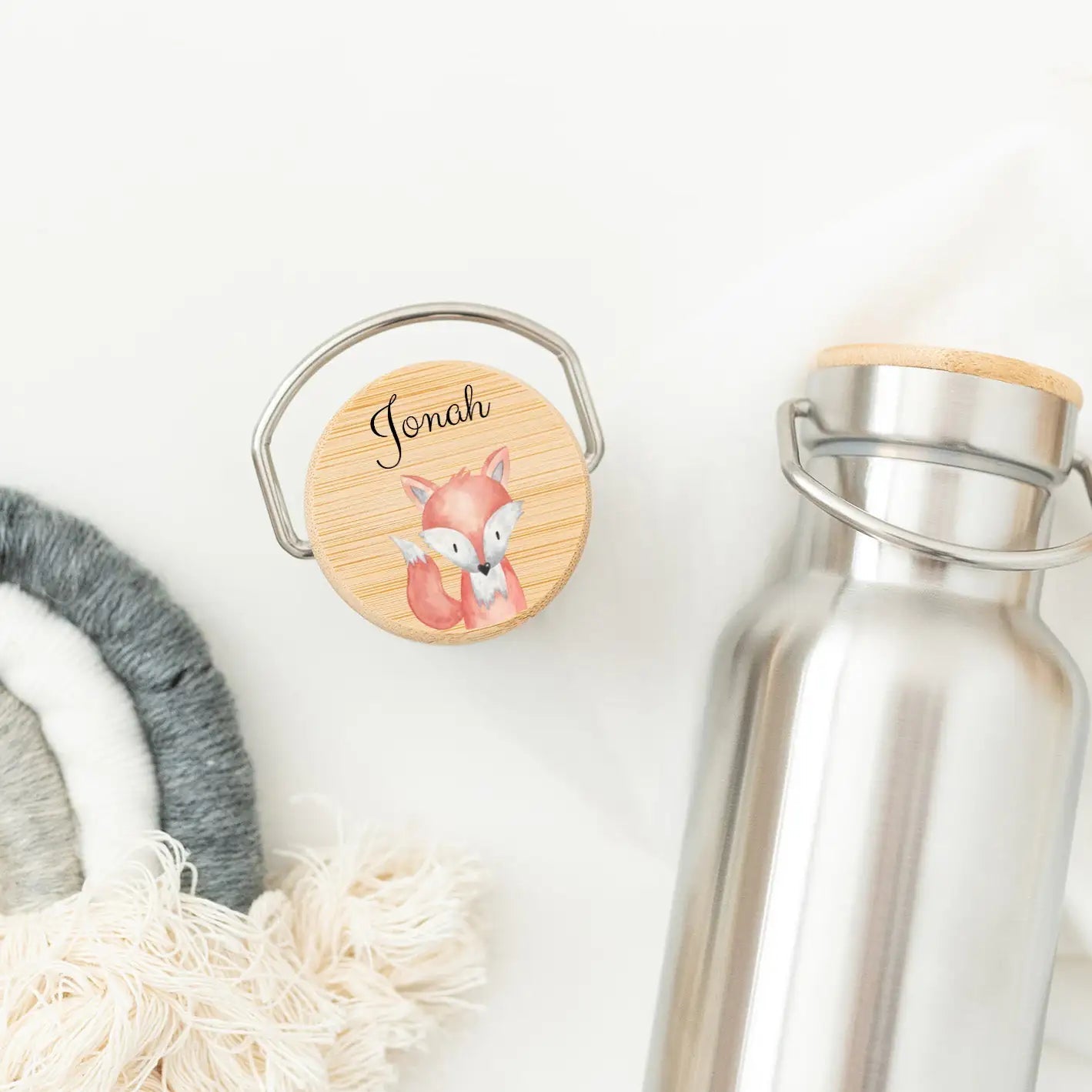 Kinder Trinkflasche Edelstahl personalisiert - Tier Aquarell - wunderwunsch