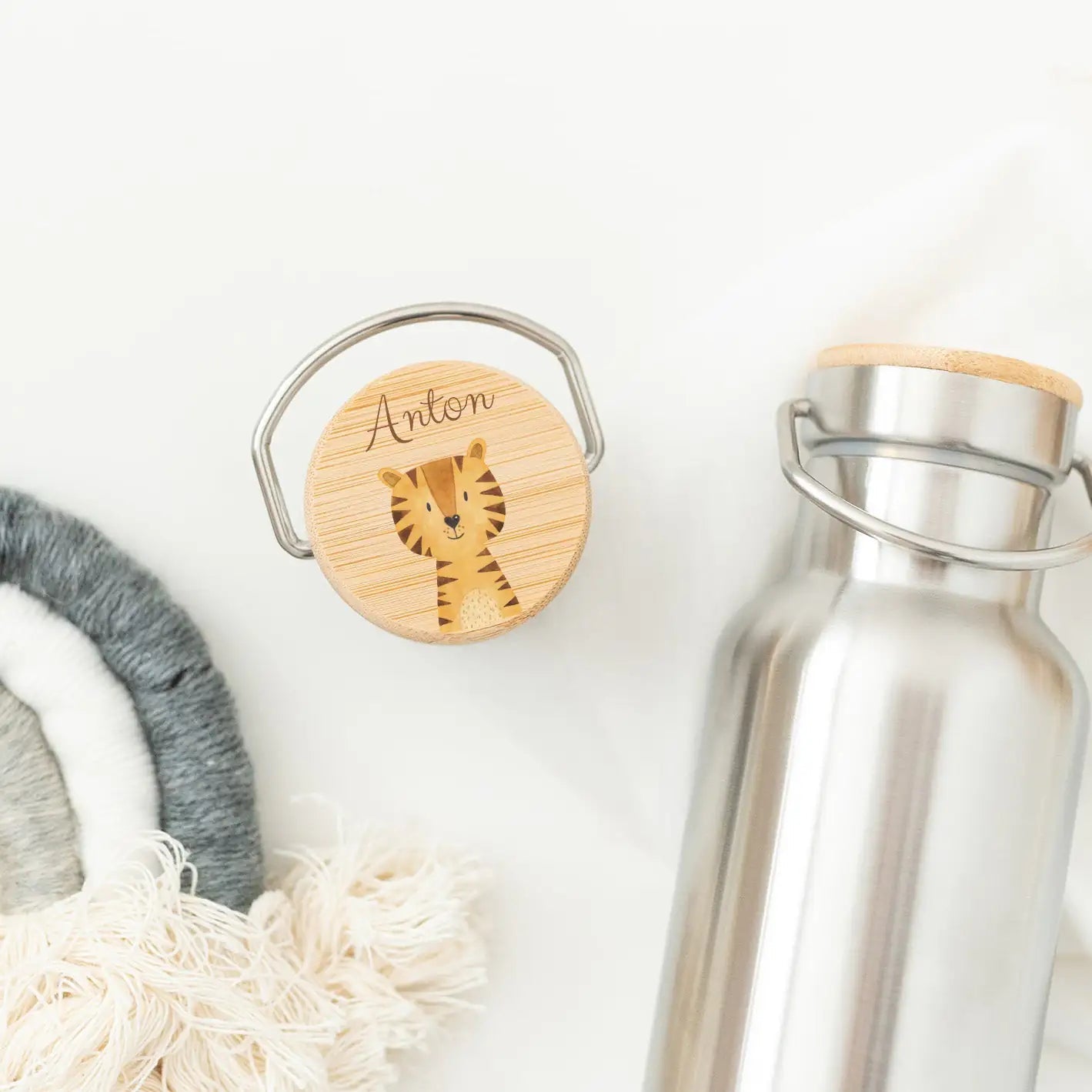 Kinder Trinkflasche Edelstahl personalisiert - Tier Aquarell - wunderwunsch