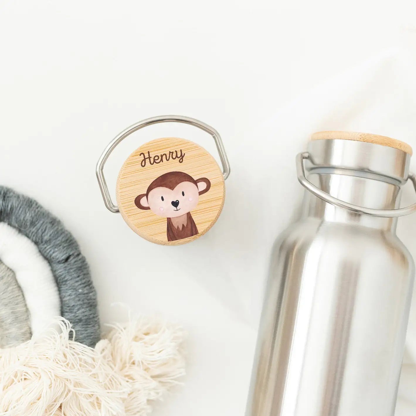 Kinder Trinkflasche Edelstahl personalisiert - Tier Aquarell - wunderwunsch