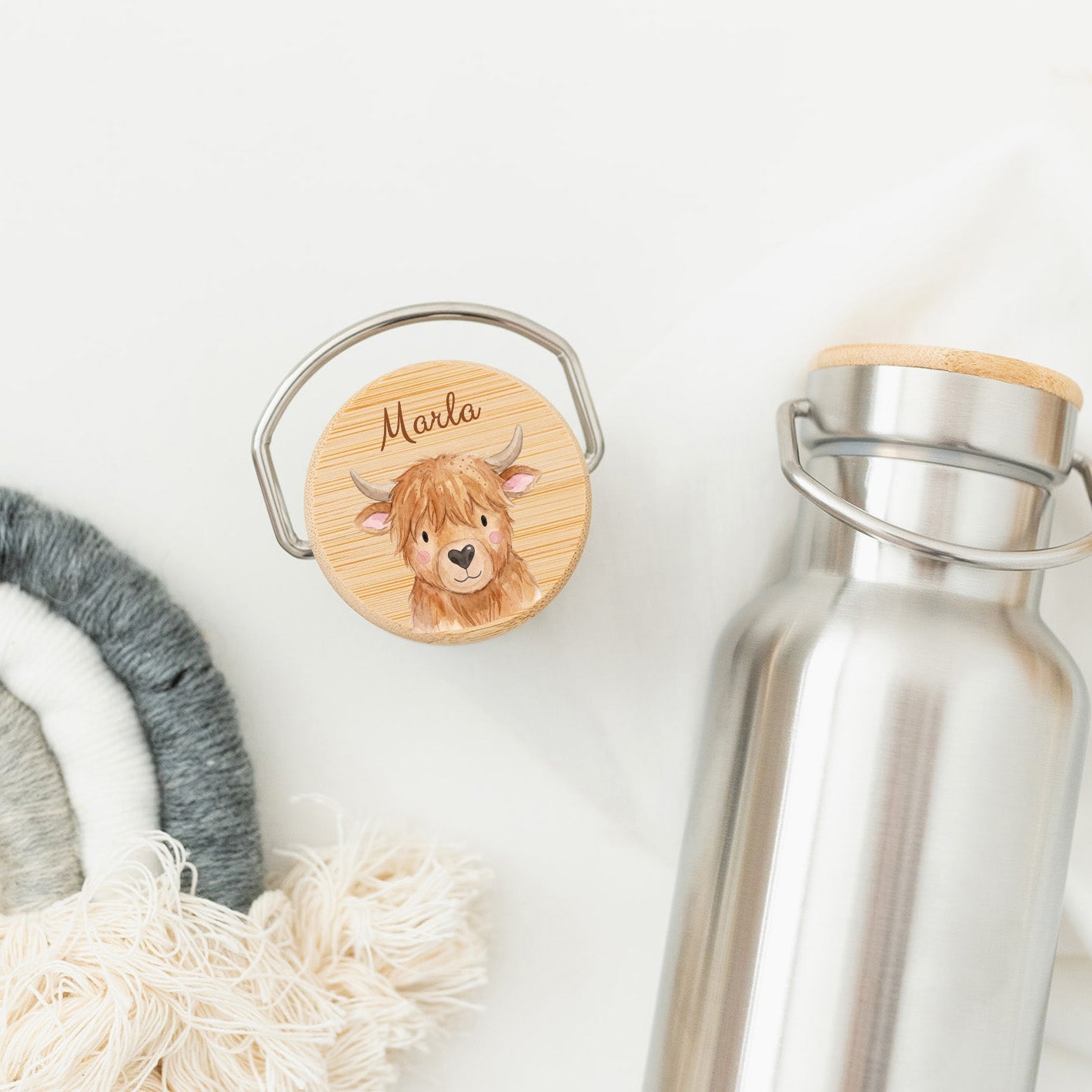 Kinder Trinkflasche Edelstahl personalisiert - Tier Aquarell - wunderwunsch