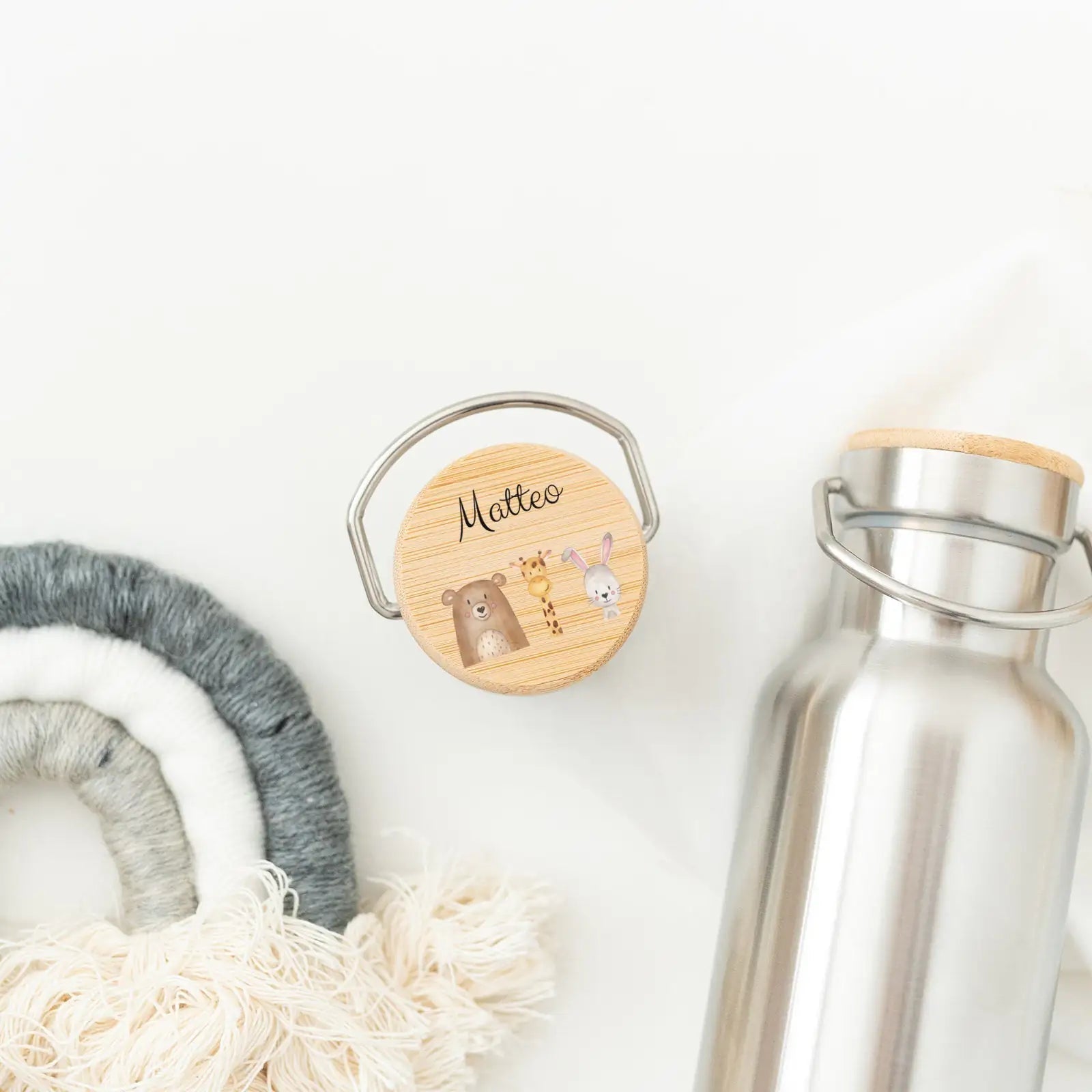 Kinder Trinkflasche Edelstahl personalisiert - Tiere Trio Aquarell - wunderwunsch