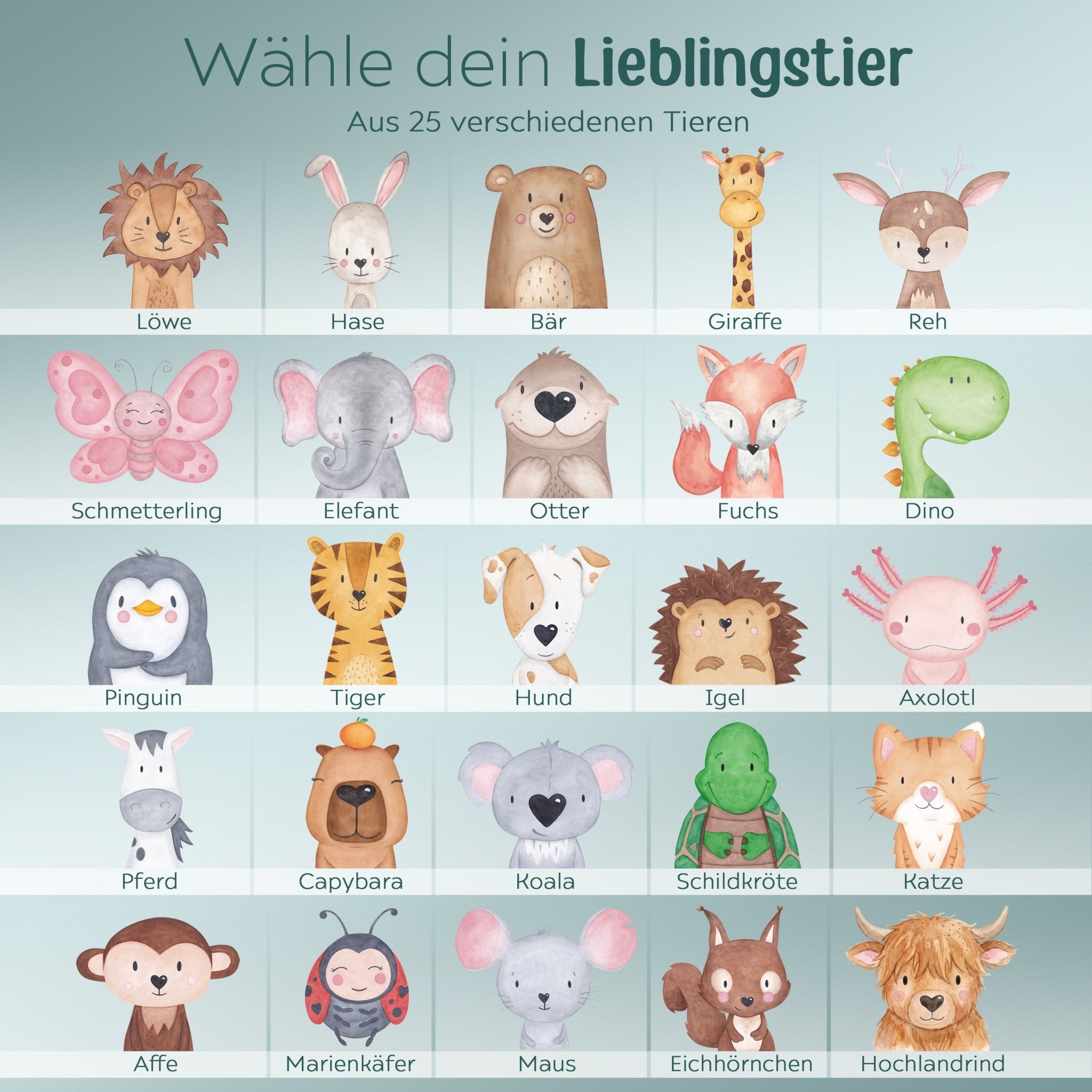 Kinder Trinkflasche weiß mit Trinkhalm personalisiert - Tier Aquarell - wunderwunsch