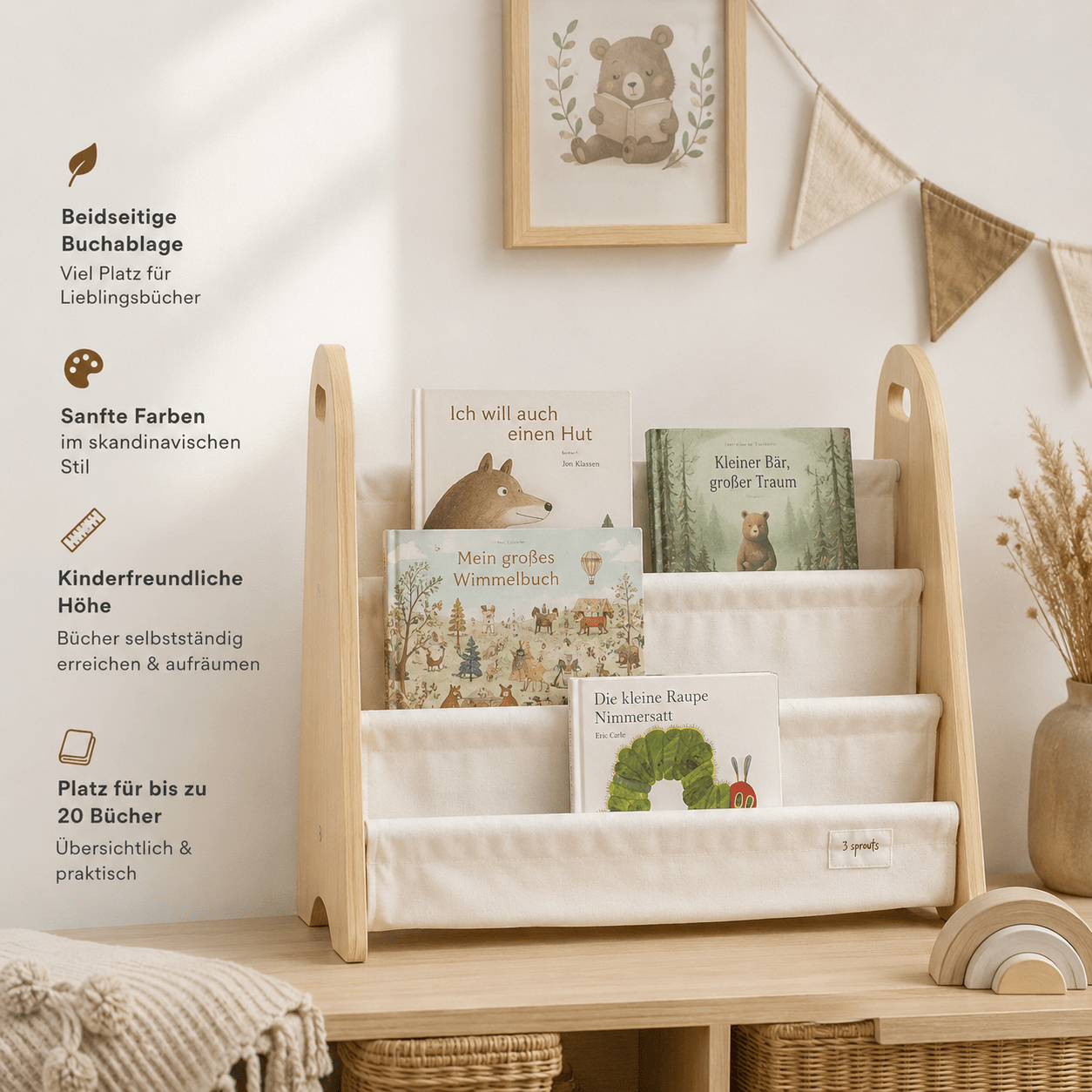 Kinderbücherregal doppelseitig creme - wunderwunsch