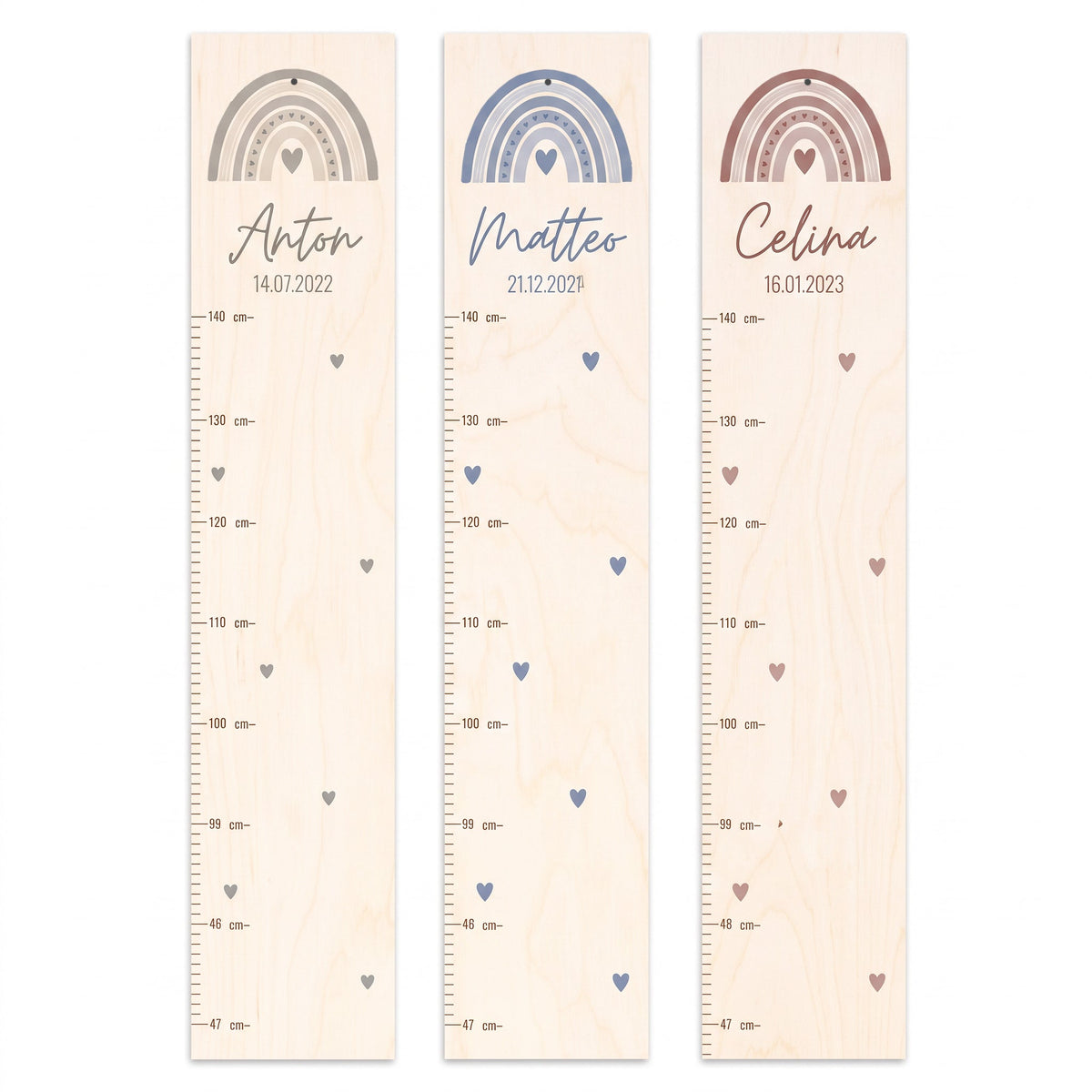 Kindermesslatte Holz personalisiert - Regenbogen Punkte Aquarell - wunderwunsch