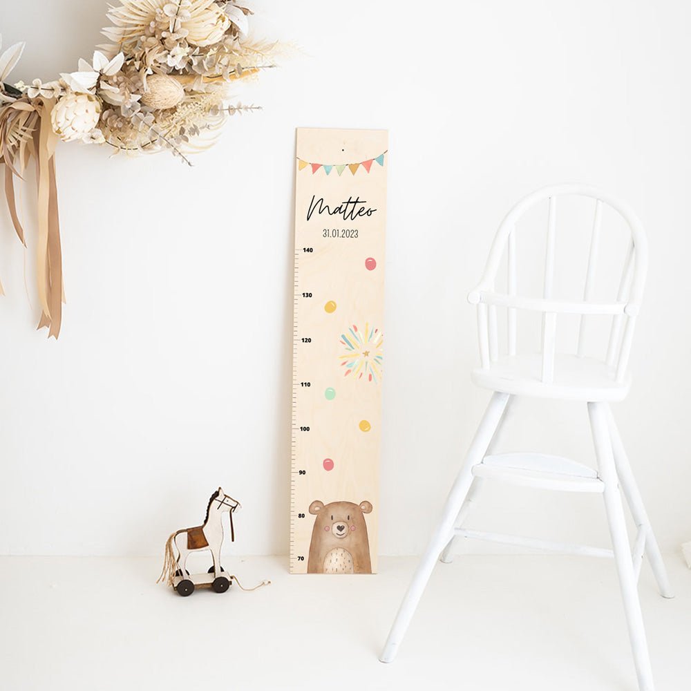 Kindermesslatte Holz personalisiert - Tier Girlande Aquarell - wunderwunsch