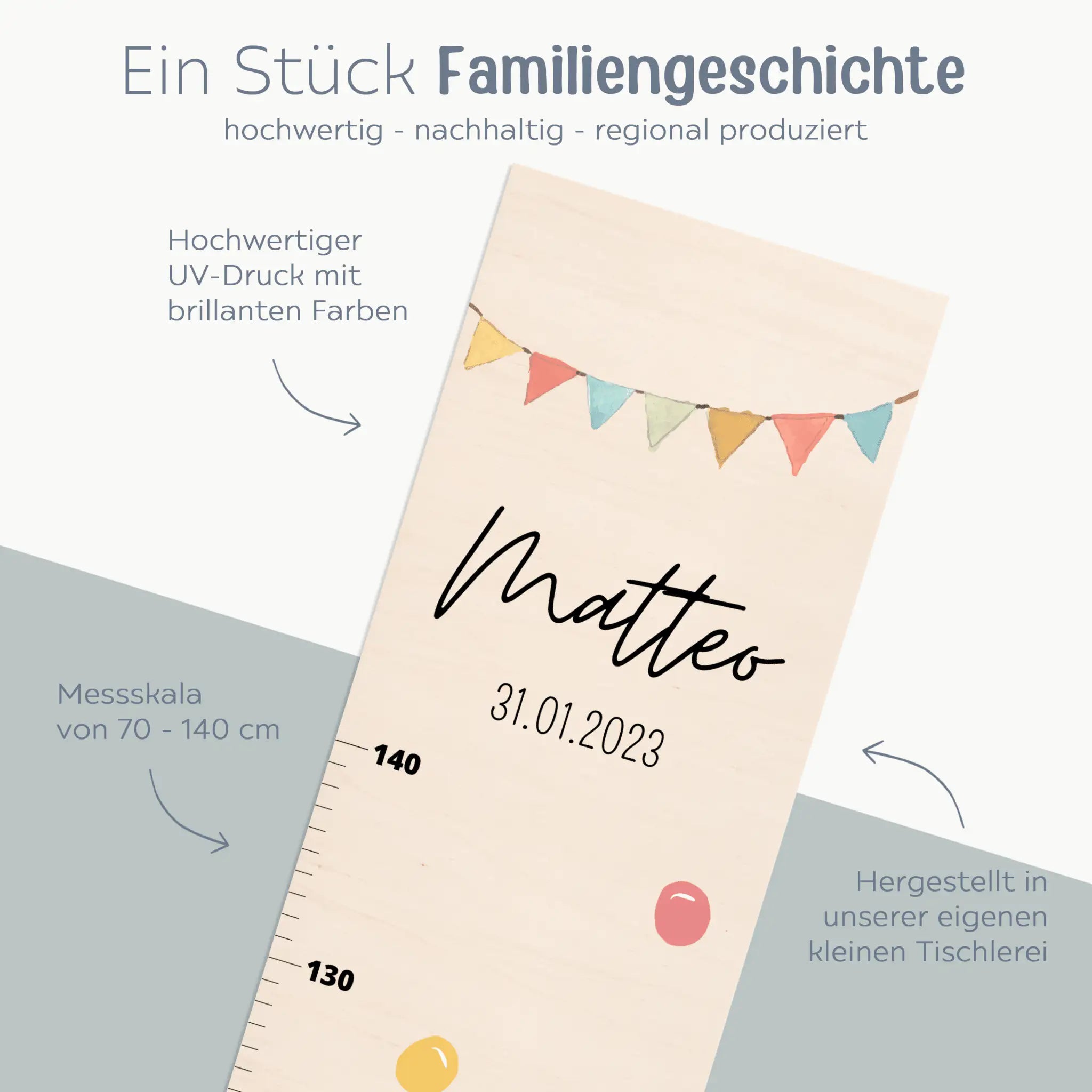 Kindermesslatte Holz personalisiert - Tier Girlande Aquarell - wunderwunsch