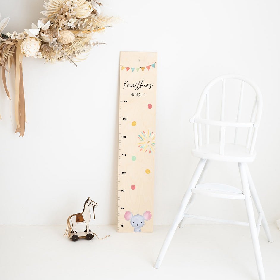Kindermesslatte Holz personalisiert - Tier Girlande Aquarell - wunderwunsch