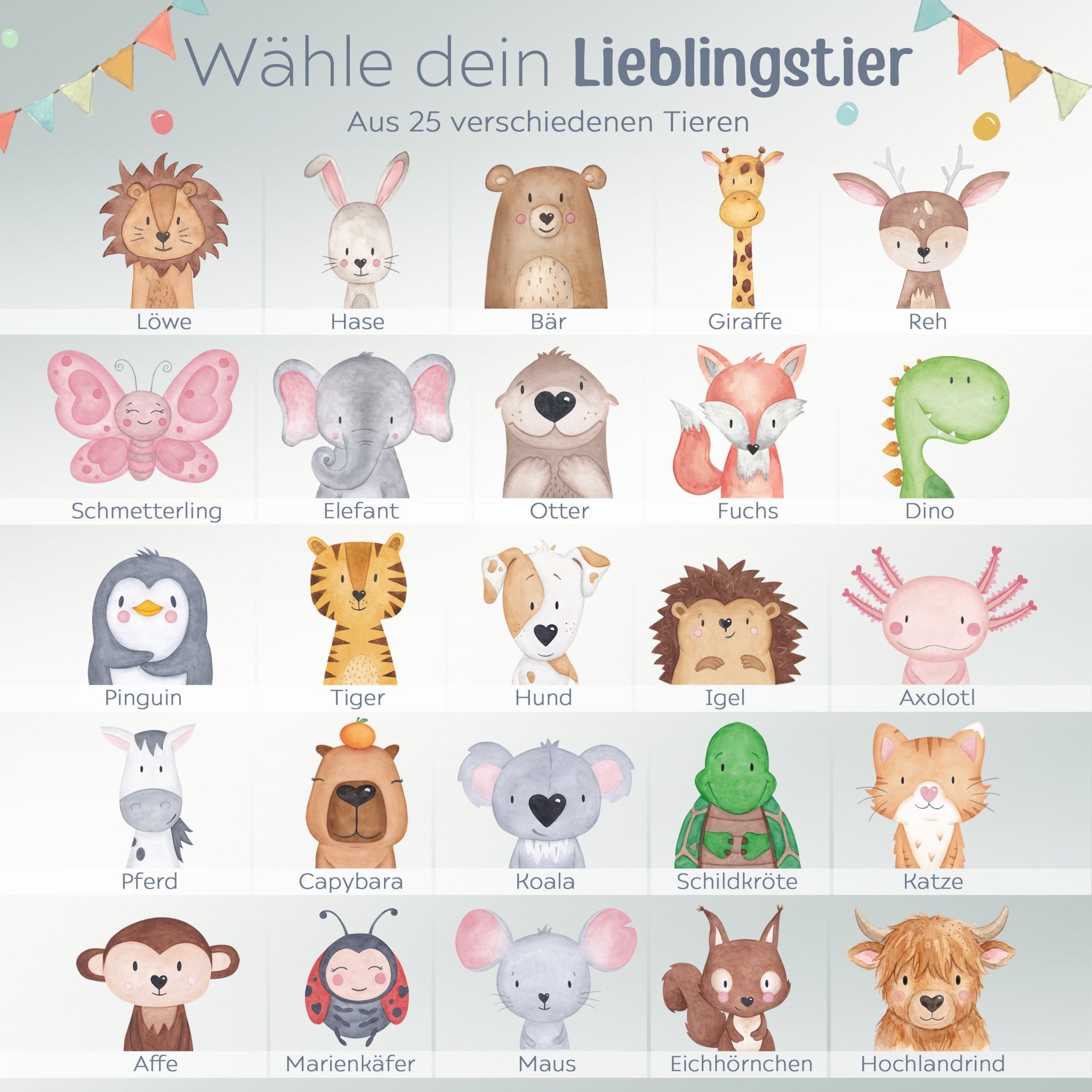 Kindermesslatte Holz personalisiert - Tier Girlande Aquarell - wunderwunsch