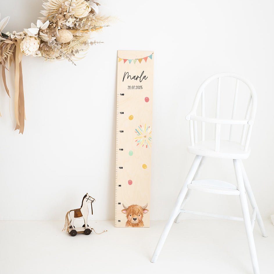 Kindermesslatte Holz personalisiert - Tier Girlande Aquarell - wunderwunsch