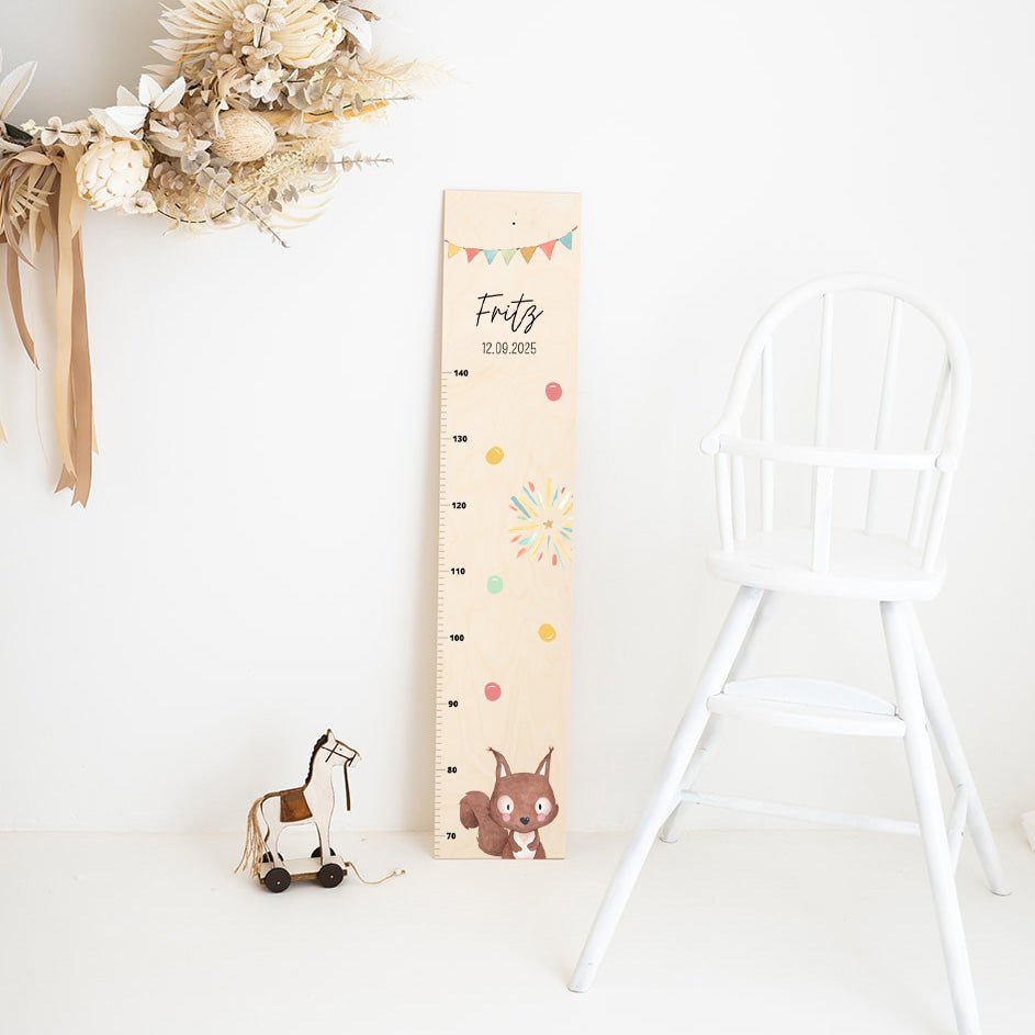 Kindermesslatte Holz personalisiert - Tier Girlande Aquarell - wunderwunsch
