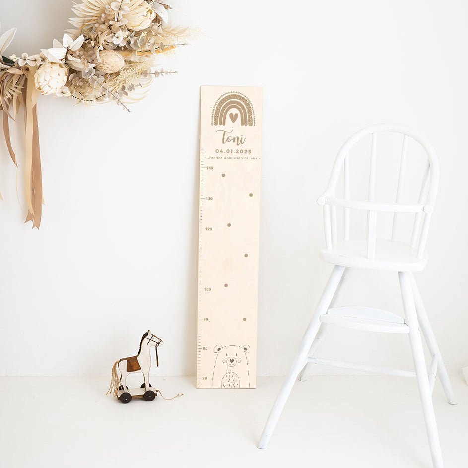 Kindermesslatte Holz personalisiert - Tier Gravur - wunderwunsch