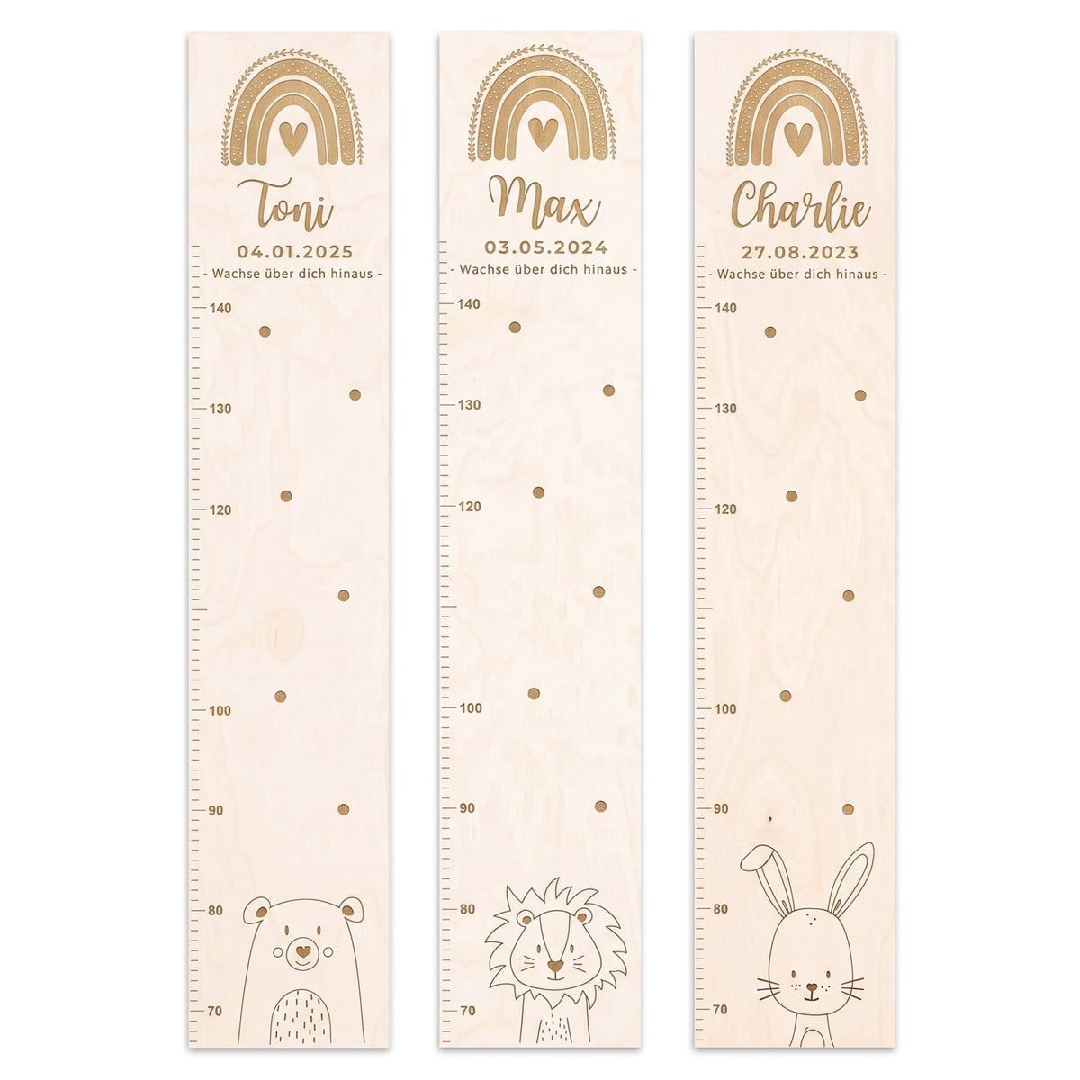 Kindermesslatte Holz personalisiert - Tier Gravur - wunderwunsch