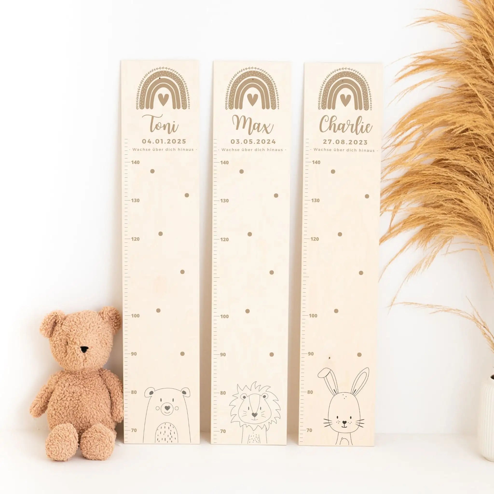 Kindermesslatte Holz personalisiert - Tier Gravur - wunderwunsch