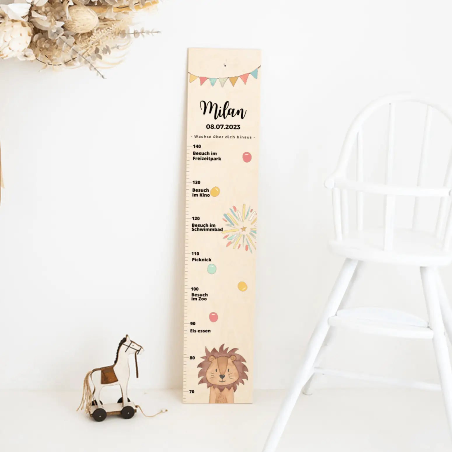 Kindermesslatte Holz personalisiert - Tier "Meilensteine" Aquarell - wunderwunsch
