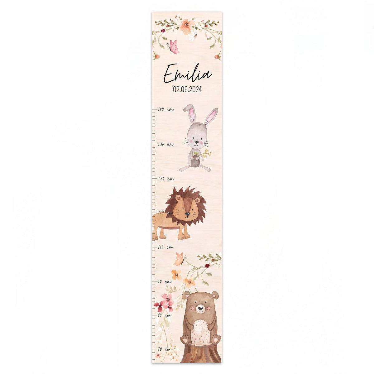 Kindermesslatte Holz personalisiert - Tiere Blumenkreis Aquarell - wunderwunsch