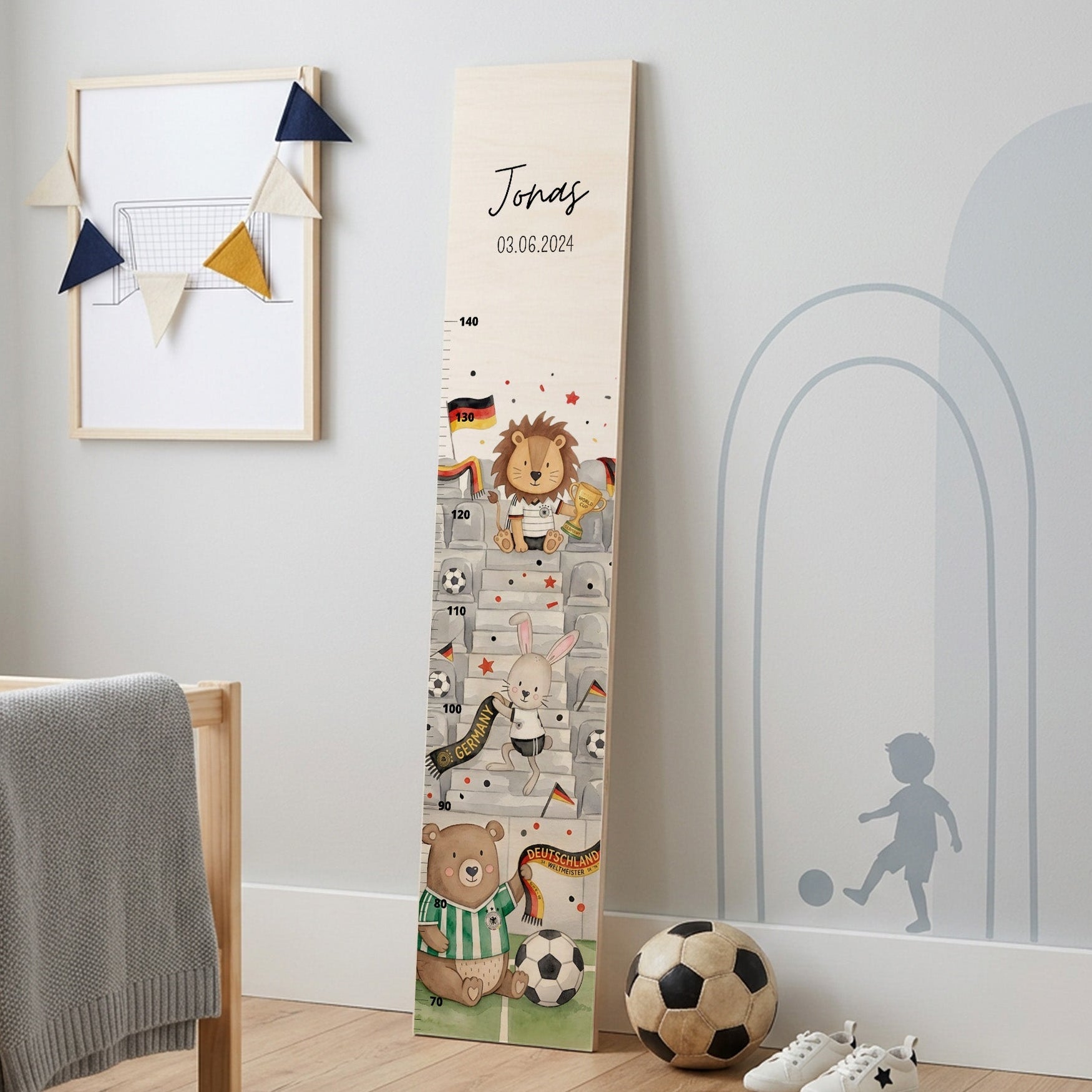 Kindermesslatte Holz personalisiert - WM-Kollektion - wunderwunsch