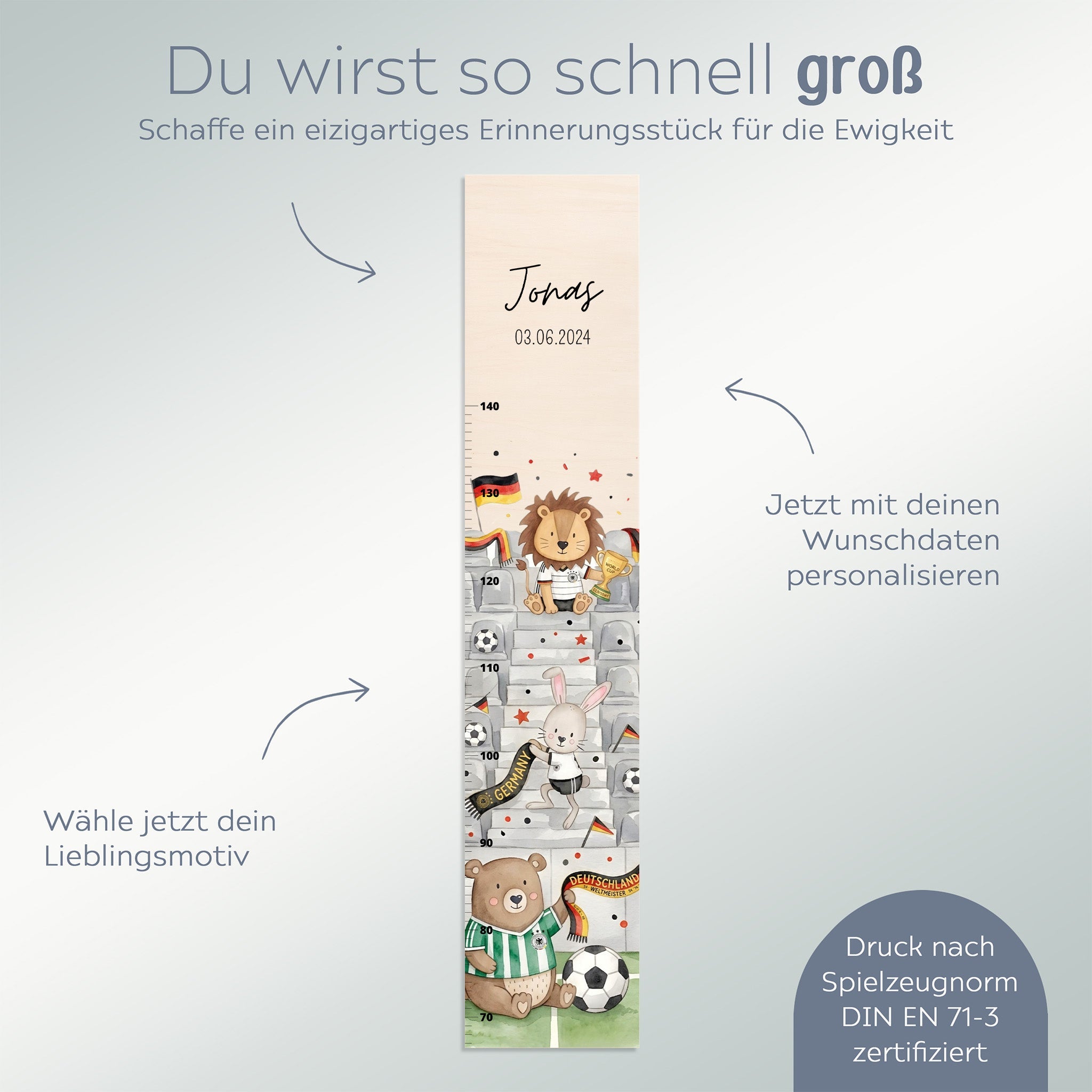Kindermesslatte Holz personalisiert - WM-Kollektion - wunderwunsch