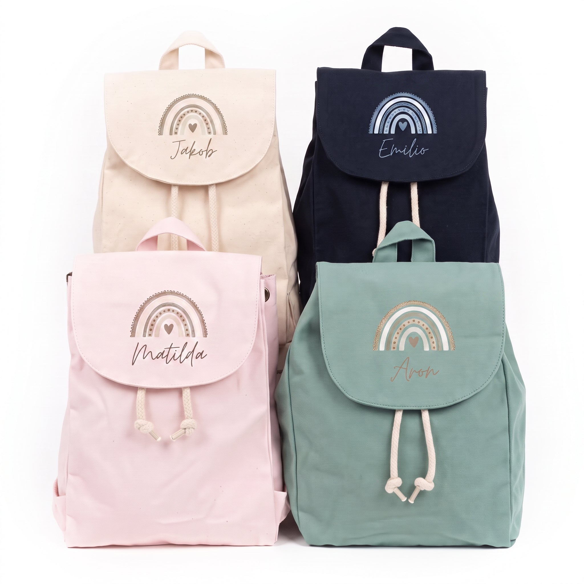Kinderrucksack "Regenbogen" aus GOTS-zertifizierter Bio-Baumwolle personalisiert - wunderwunsch
