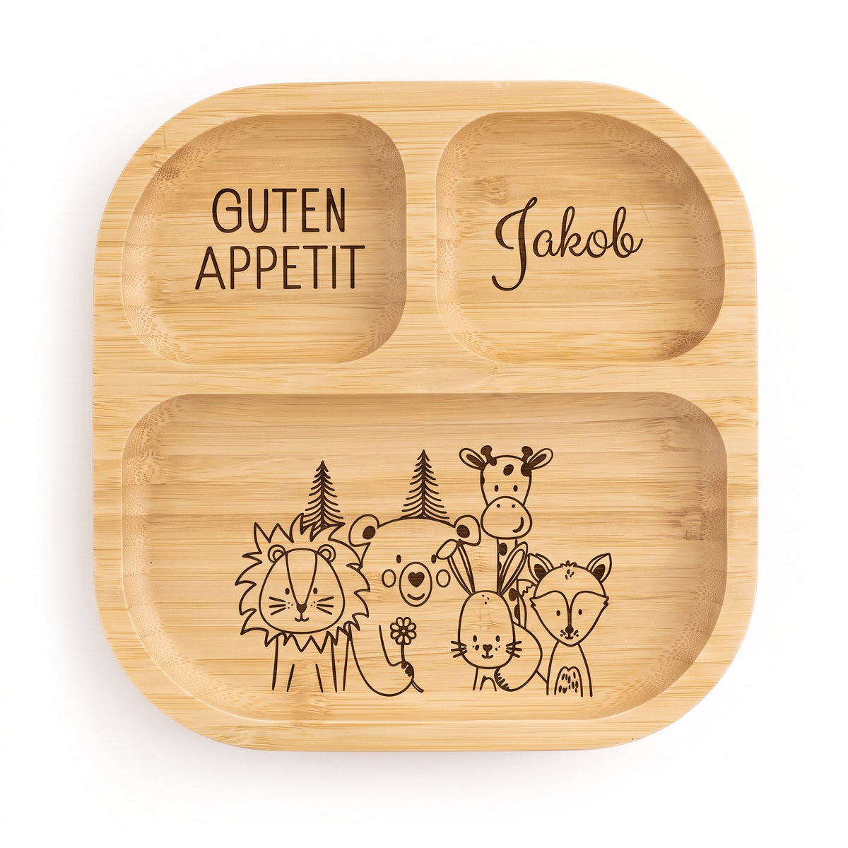 Kinderteller mit Saugnapf - Tierfamilie Blume Gravur - wunderwunsch