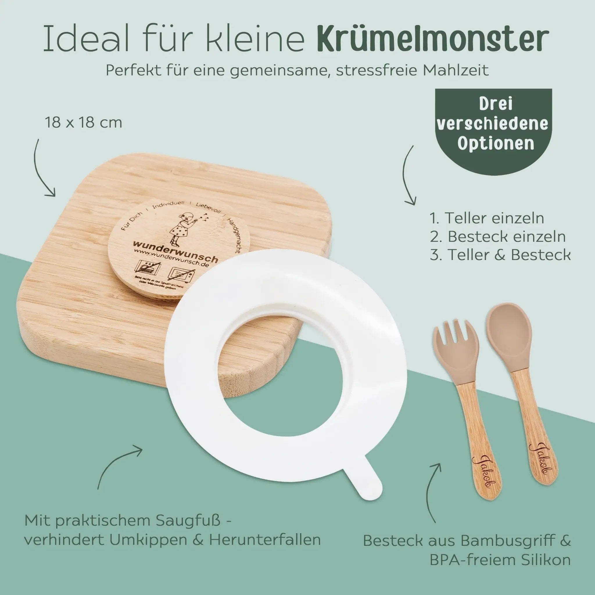 Kinderteller mit Saugnapf - Tierfamilie Blume Gravur - wunderwunsch