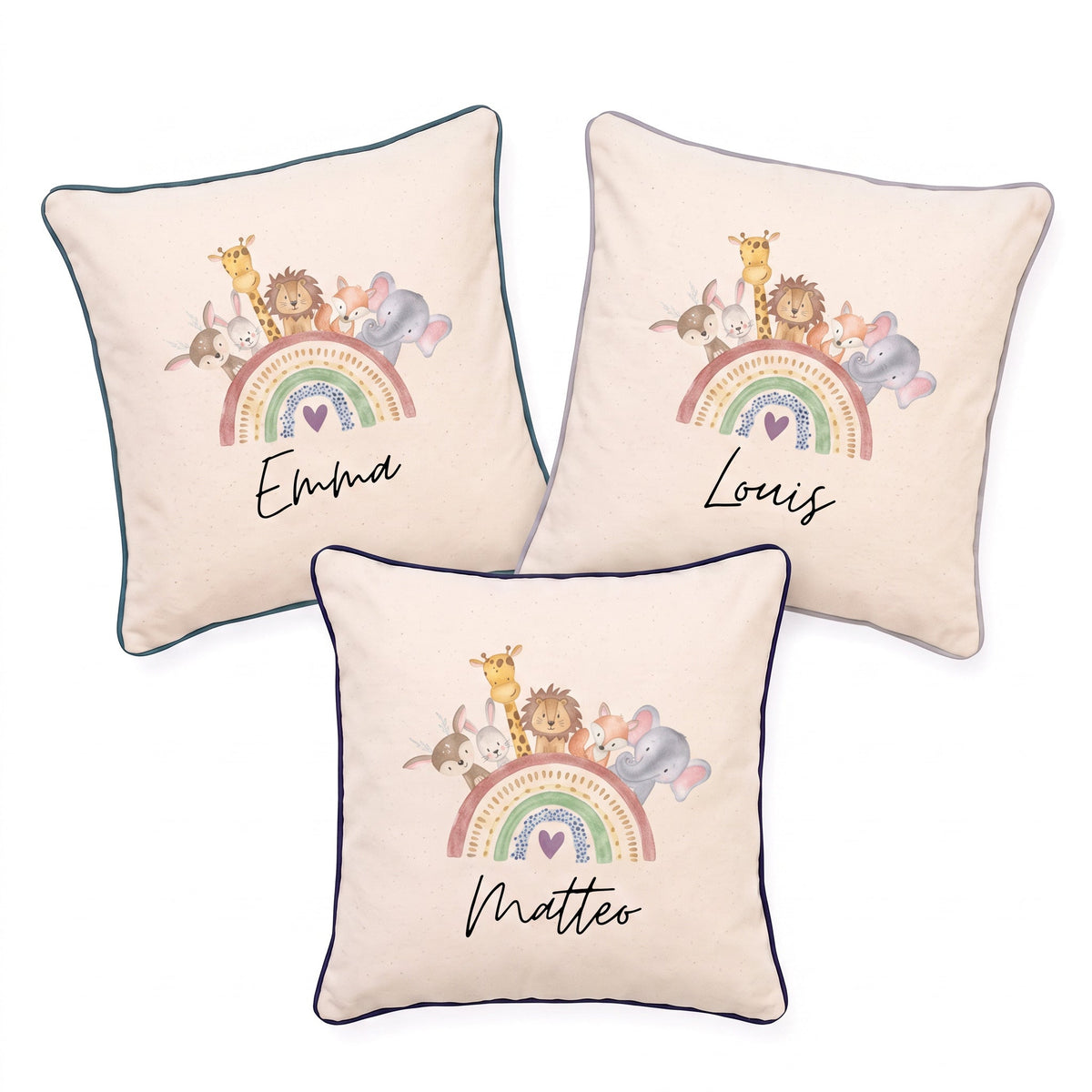 Kissen Baumwolle "Regenbogen Tiere" personalisiert - wunderwunsch