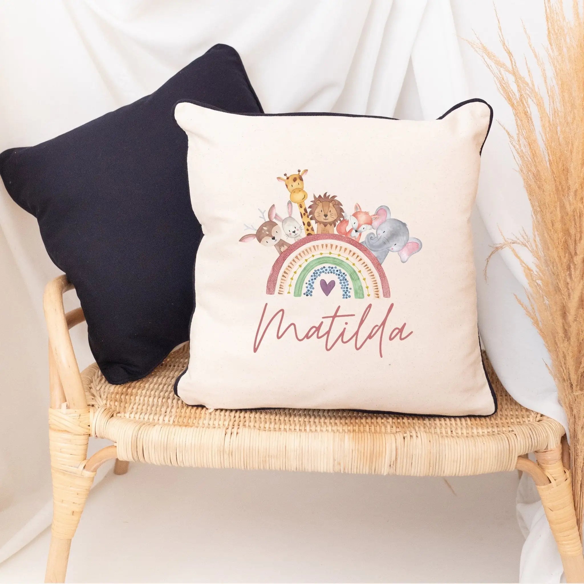 Kissen Baumwolle "Regenbogen Tiere" personalisiert - wunderwunsch
