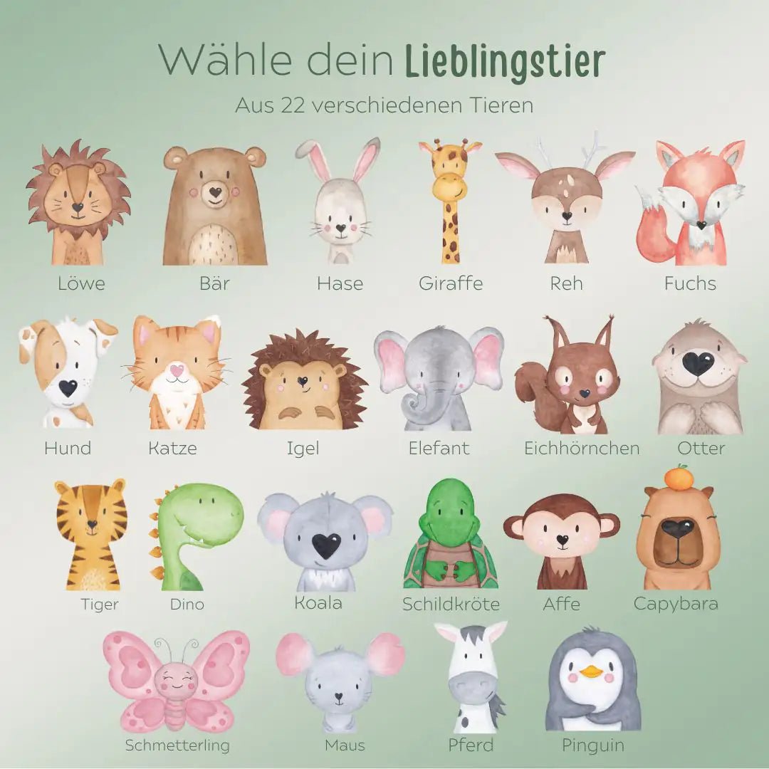 Kita - / Schul - Start Bundle - Brotdose + Kinder Trinkflasche weiß personalisiert - Tier Aquarell - wunderwunsch
