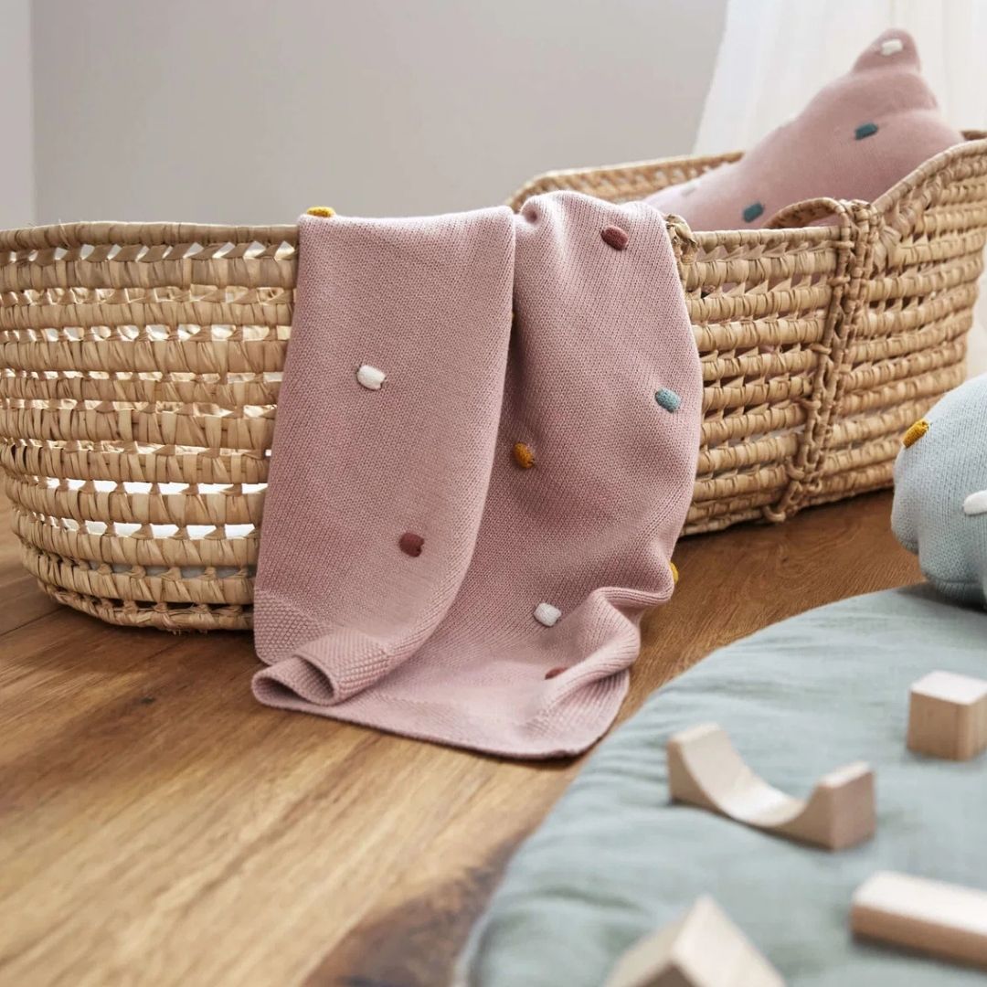 LÄSSIG Baby Strickdecke rosa mit bunten Punkten personalisiert - wunderwunsch