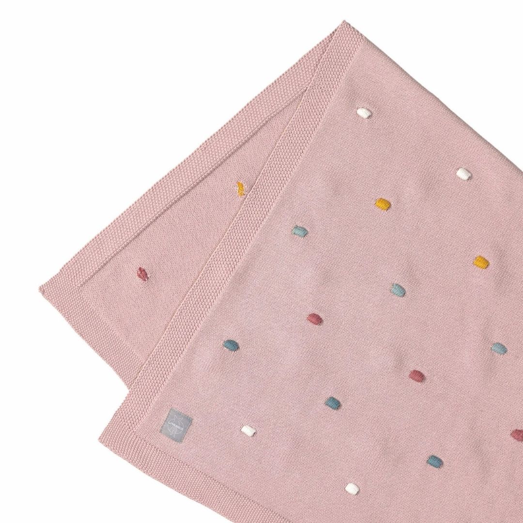 LÄSSIG Baby Strickdecke rosa mit bunten Punkten personalisiert - wunderwunsch