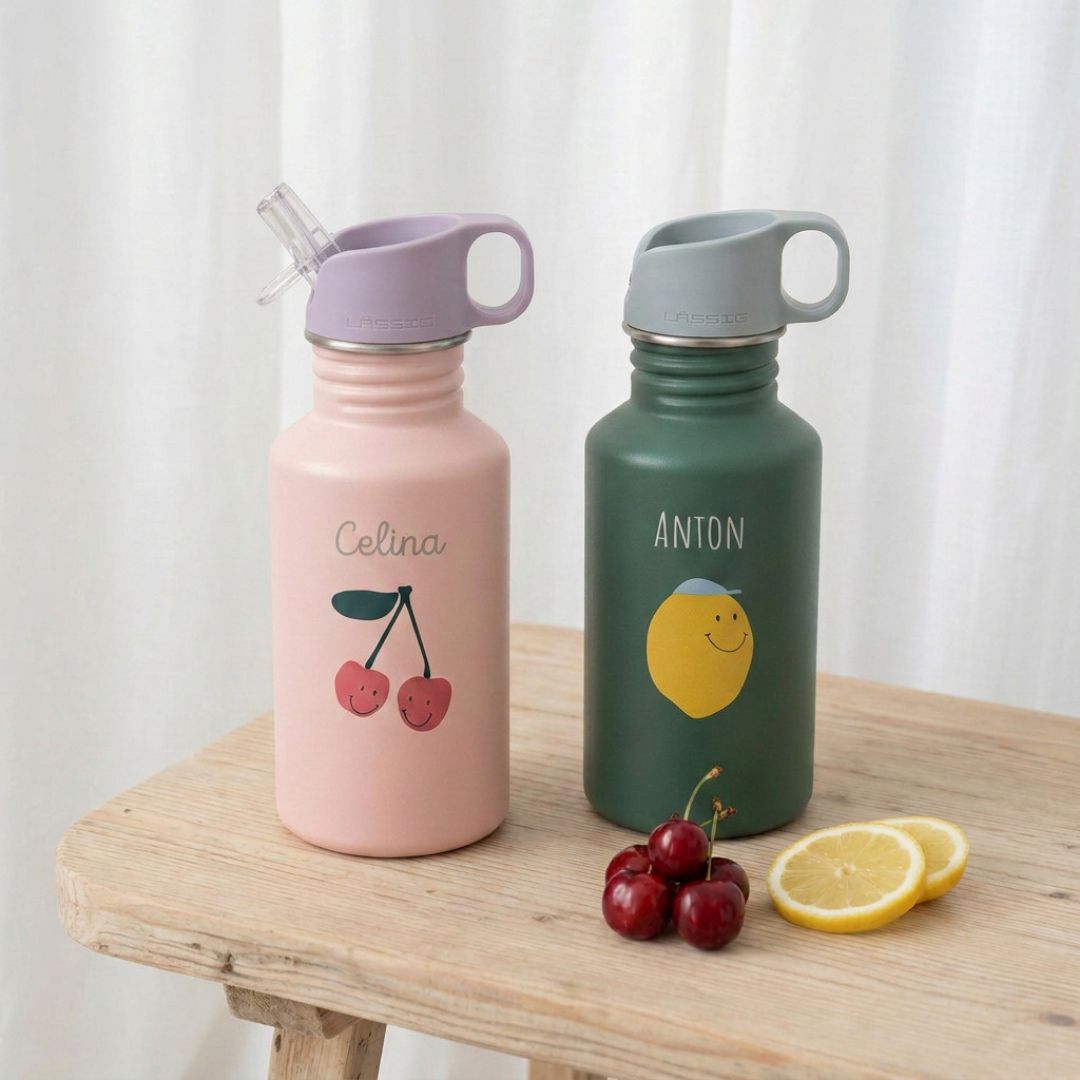 LÄSSIG Edelstahl Kinder Trinkflasche personalisiert - Happy Fruits - wunderwunsch