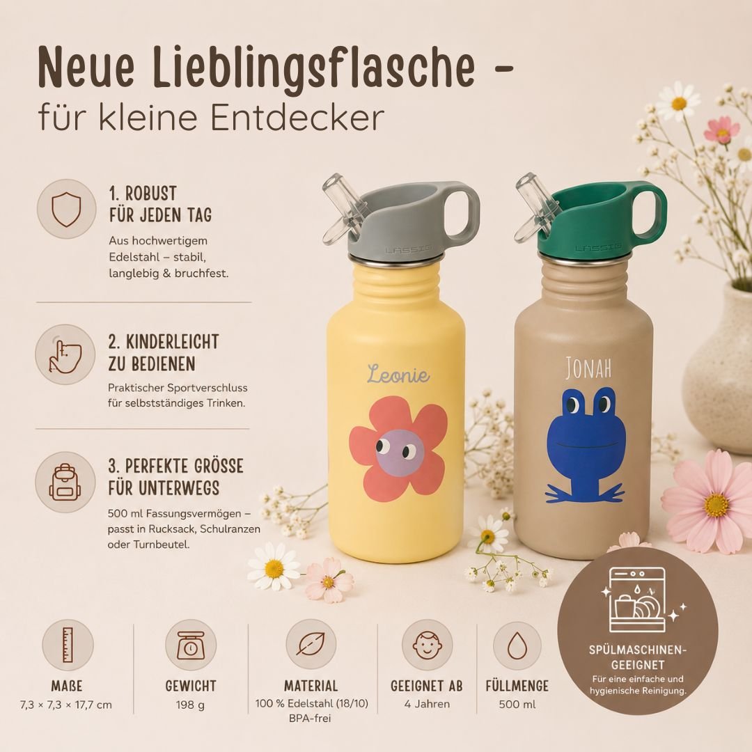 LÄSSIG Edelstahl Kinder Trinkflasche personalisiert - Happy Trails - wunderwunsch