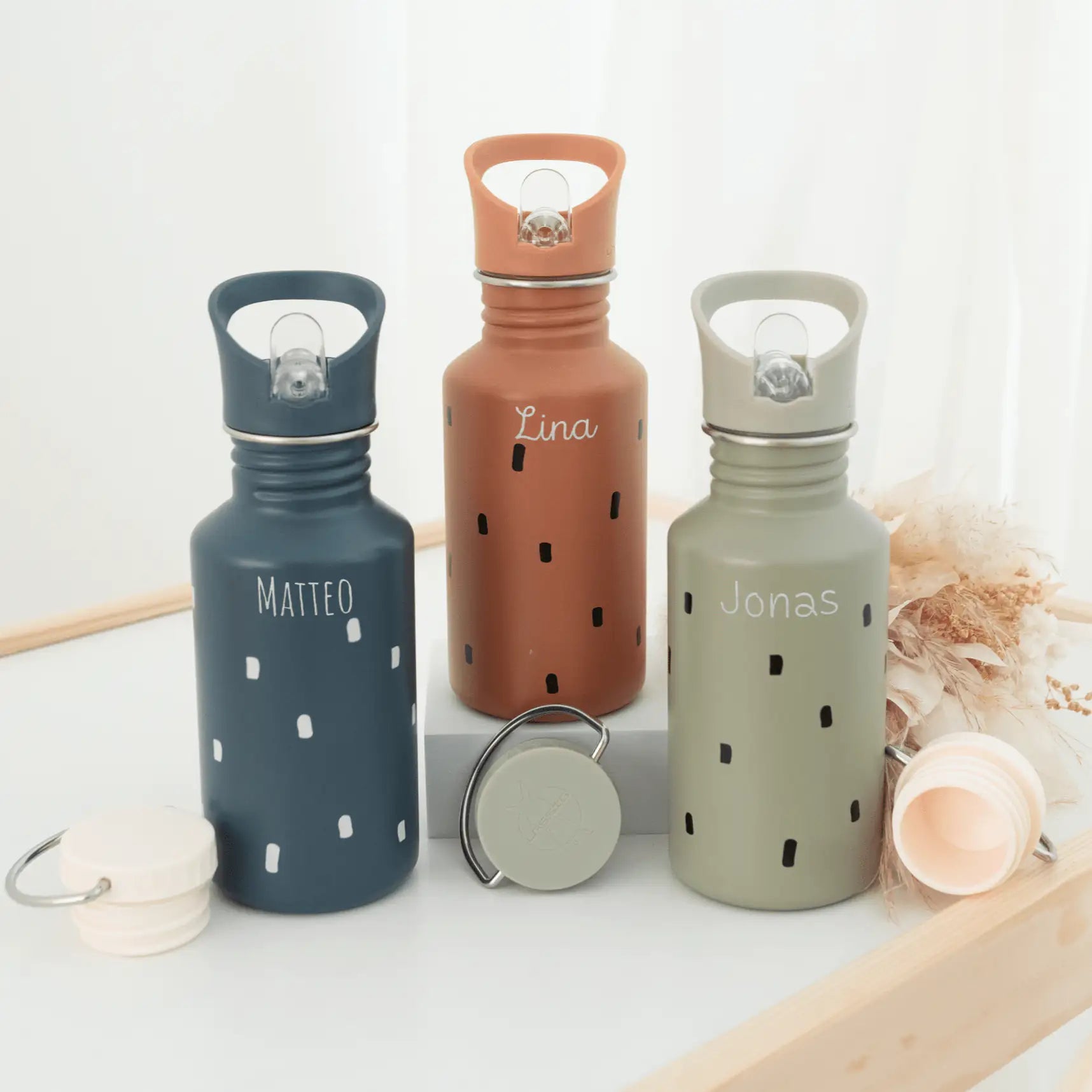 LÄSSIG Kinder Trinkflasche Edelstahl "Punkte" personalisierbar - wunderwunsch