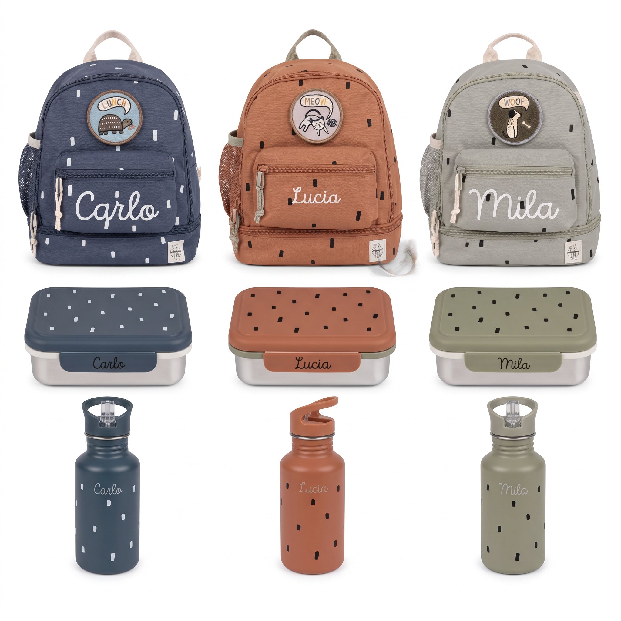 LÄSSIG Kindergarten-Set "Punkte rund" - Rucksack, Trinkflasche & Lunchbox - wunderwunsch