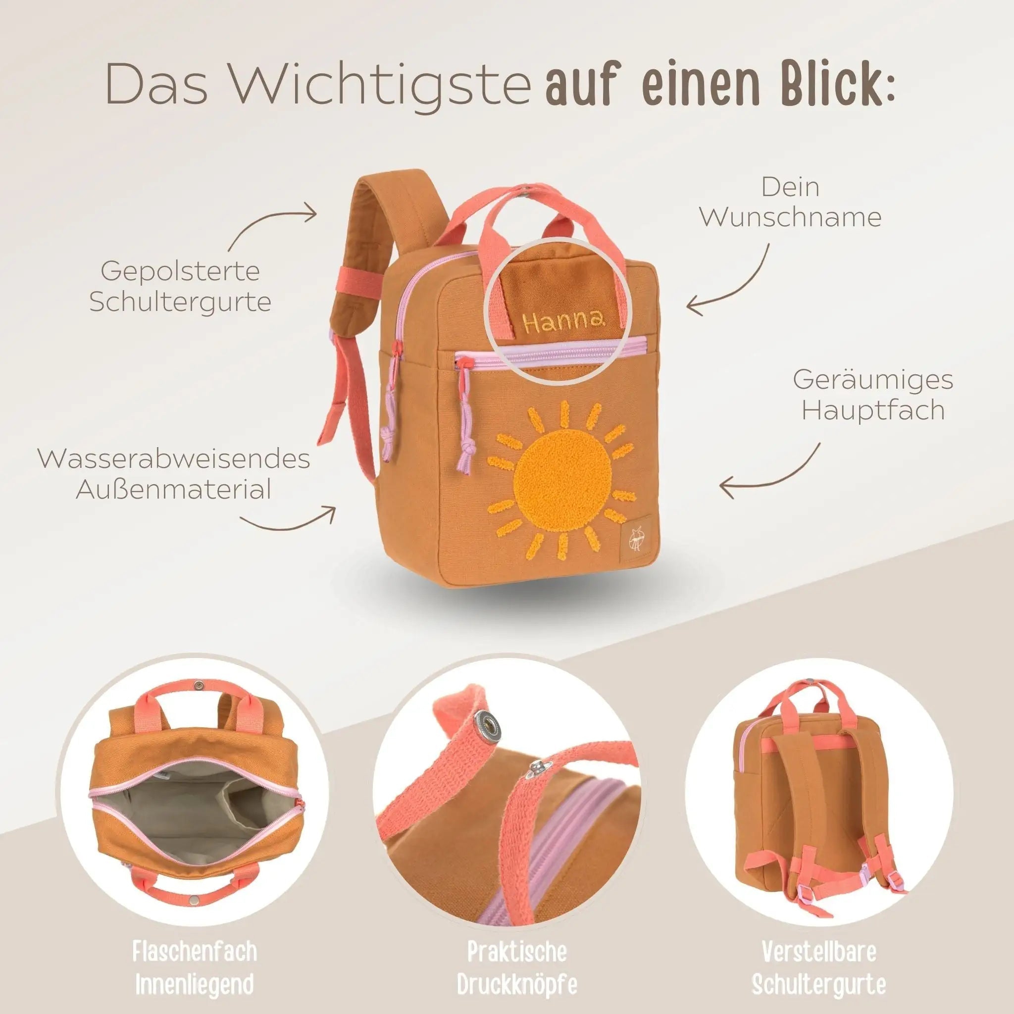 LÄSSIG Rucksack "Sonne" oder "Smiley" personalisierbar - wunderwunsch