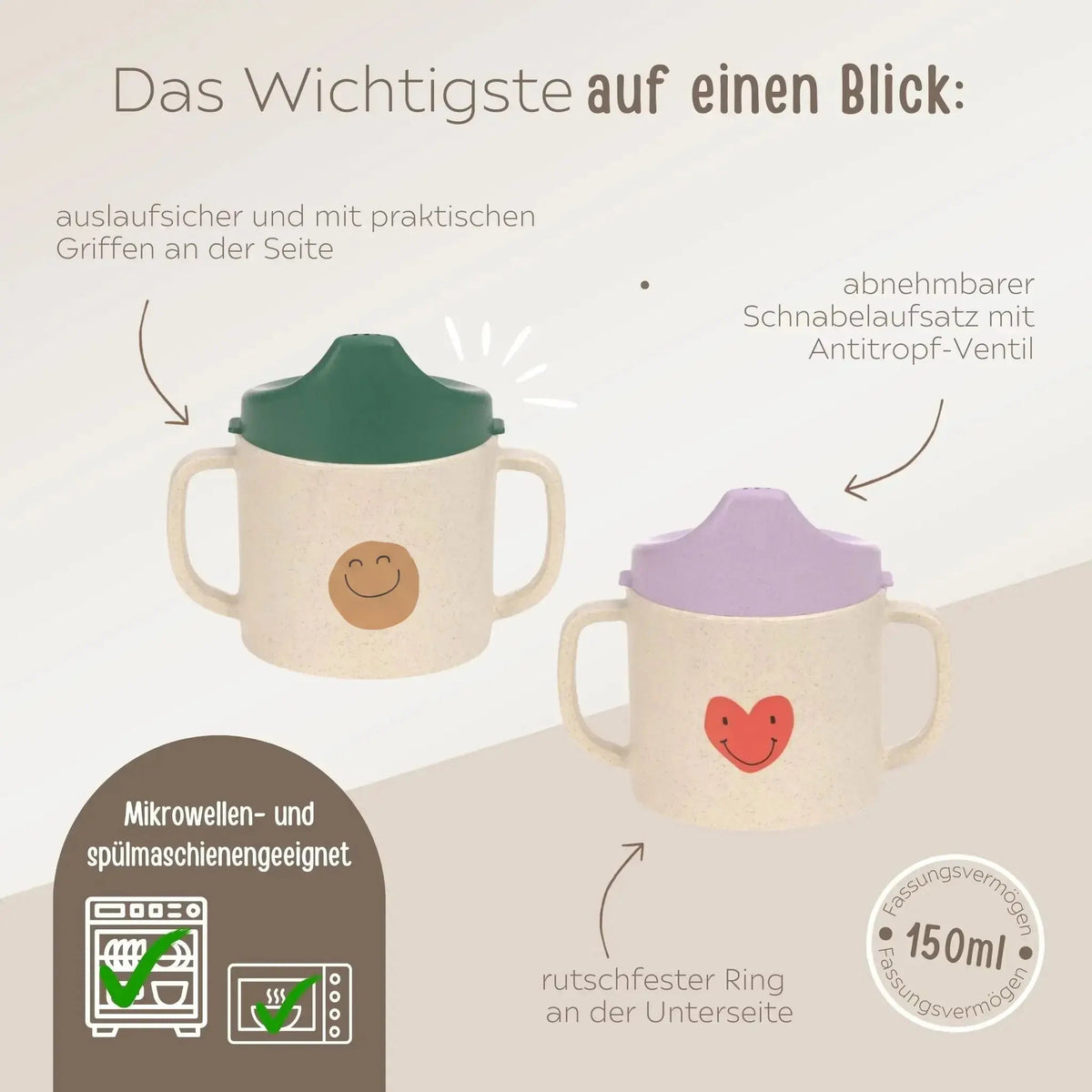 LÄSSIG Trinkbecher "Herz" oder "Smiley" personalisierbar - wunderwunsch