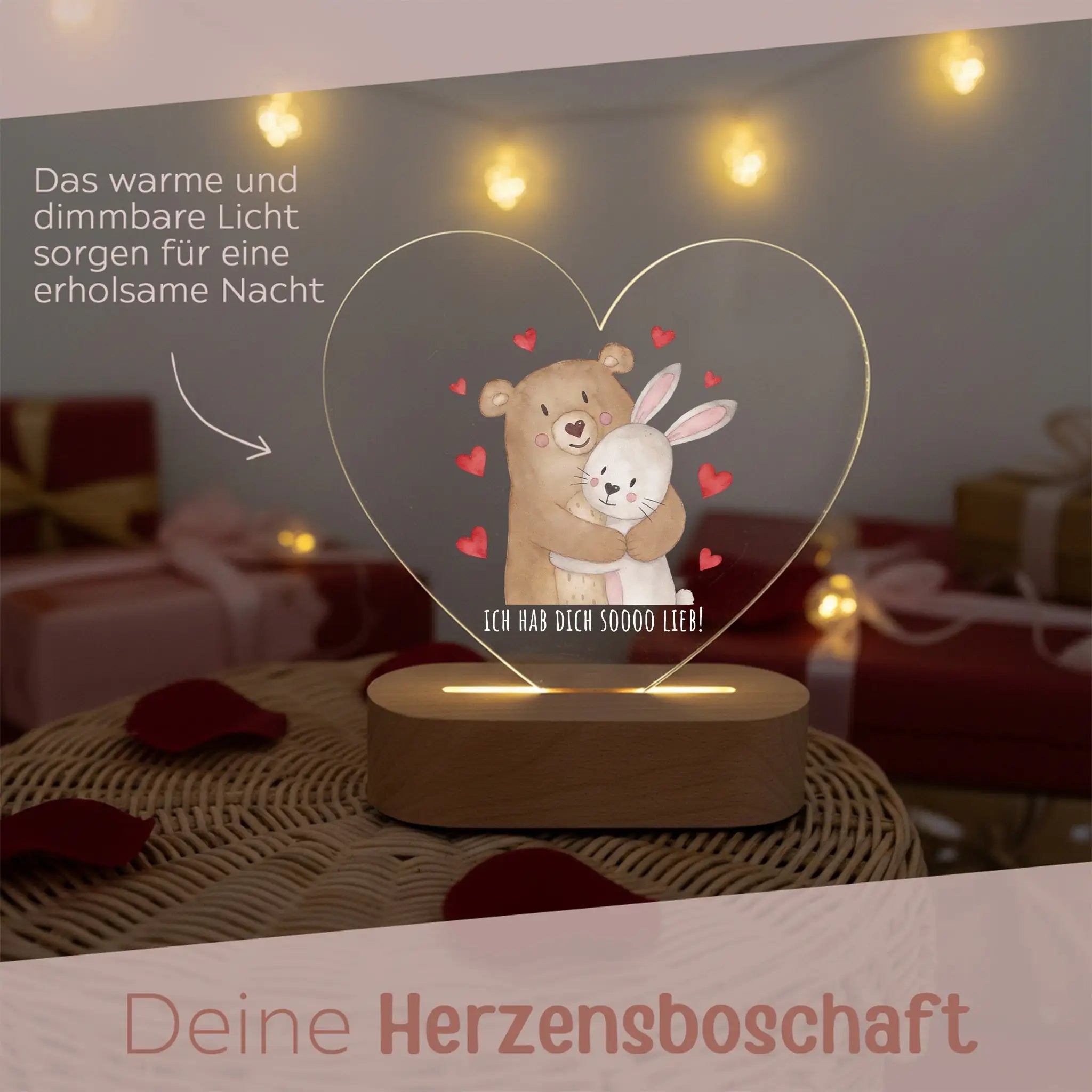 LED Nachtlicht Herz - Bär umarmt Hase - wunderwunsch